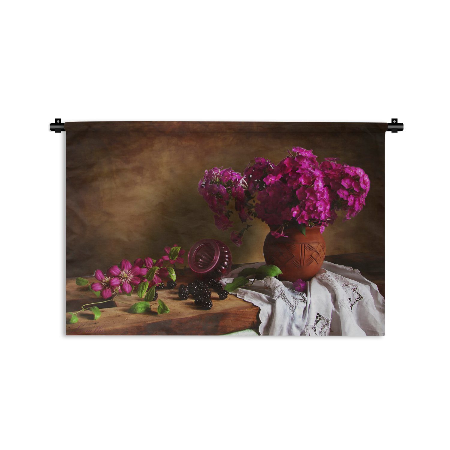 Rustikal - Vase Rosa - Blumen Schlafzimmer, Kinderzimmer Wandbehang, - - Kleid, Wanddeko MuchoWow Wohnzimmer, für Wanddekoobjekt Stilleben,