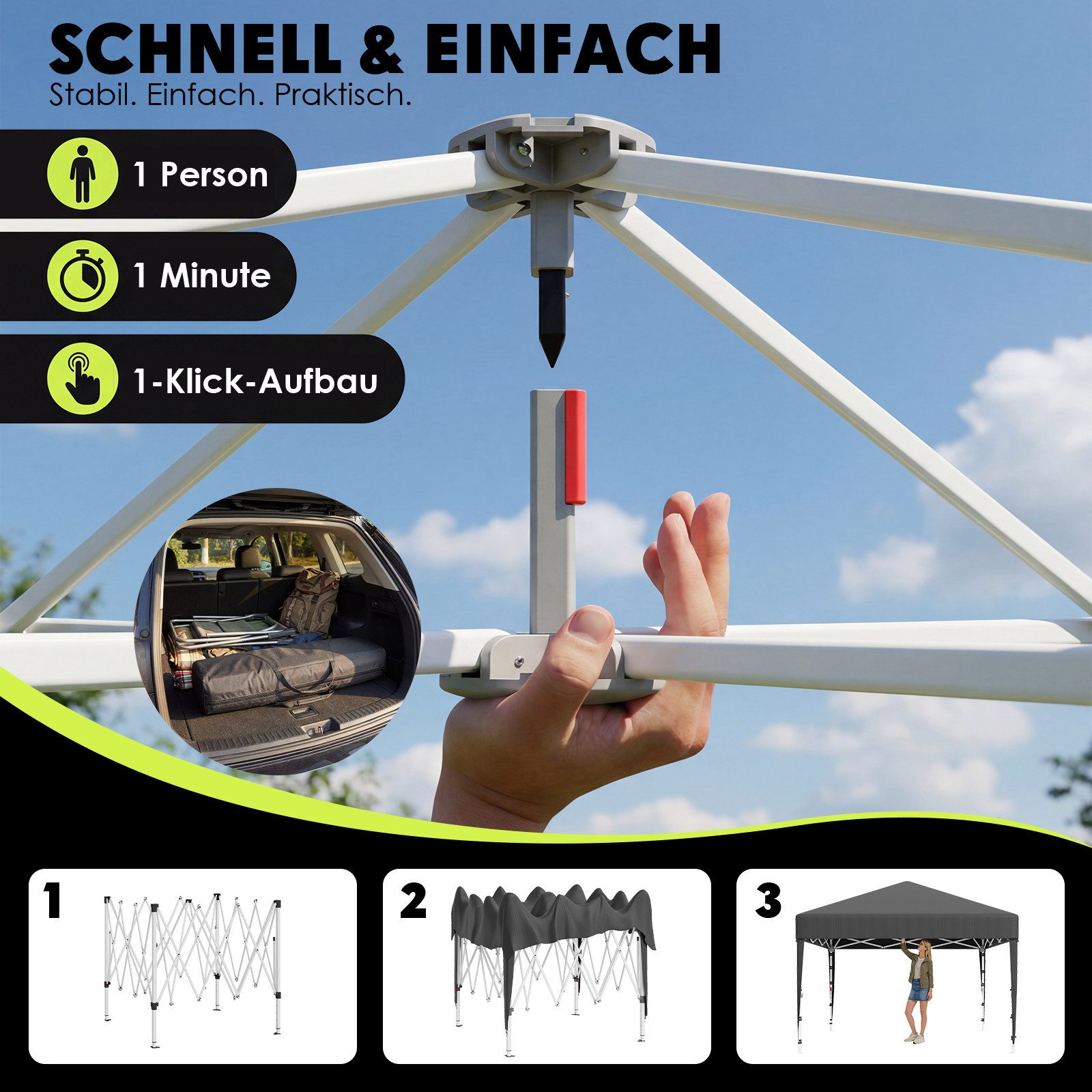 GUNJI Faltpavillon Pop Up Partyzelt 3*3/3*6m Gartenpavillon winterfest und wasserdicht, mit 4 Seitenteilen, 4 Sandsäcke, für Garten Camping – Bild 4 von 5