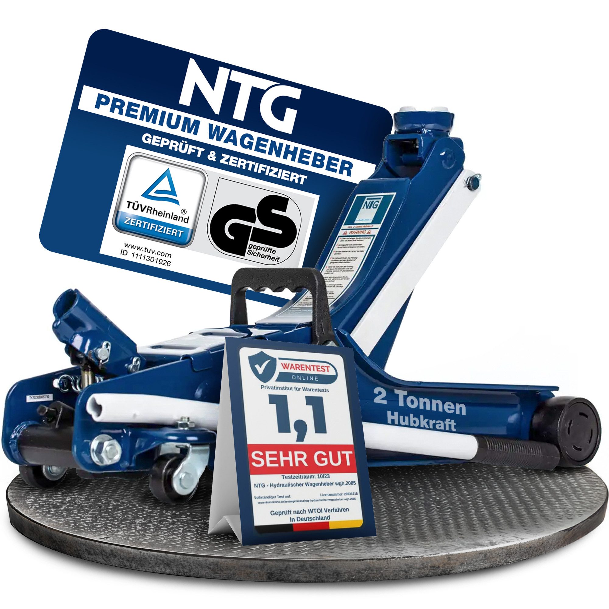 NTG Nutzfahrzeug Technik GmbH Wagenheber Hydraulisch Rangierwagenheber 2to 2000kg 85-375mm TÜV Zertifiziert, max. Hubhöhe: 37.5 cm, Lowliner Wagenheber