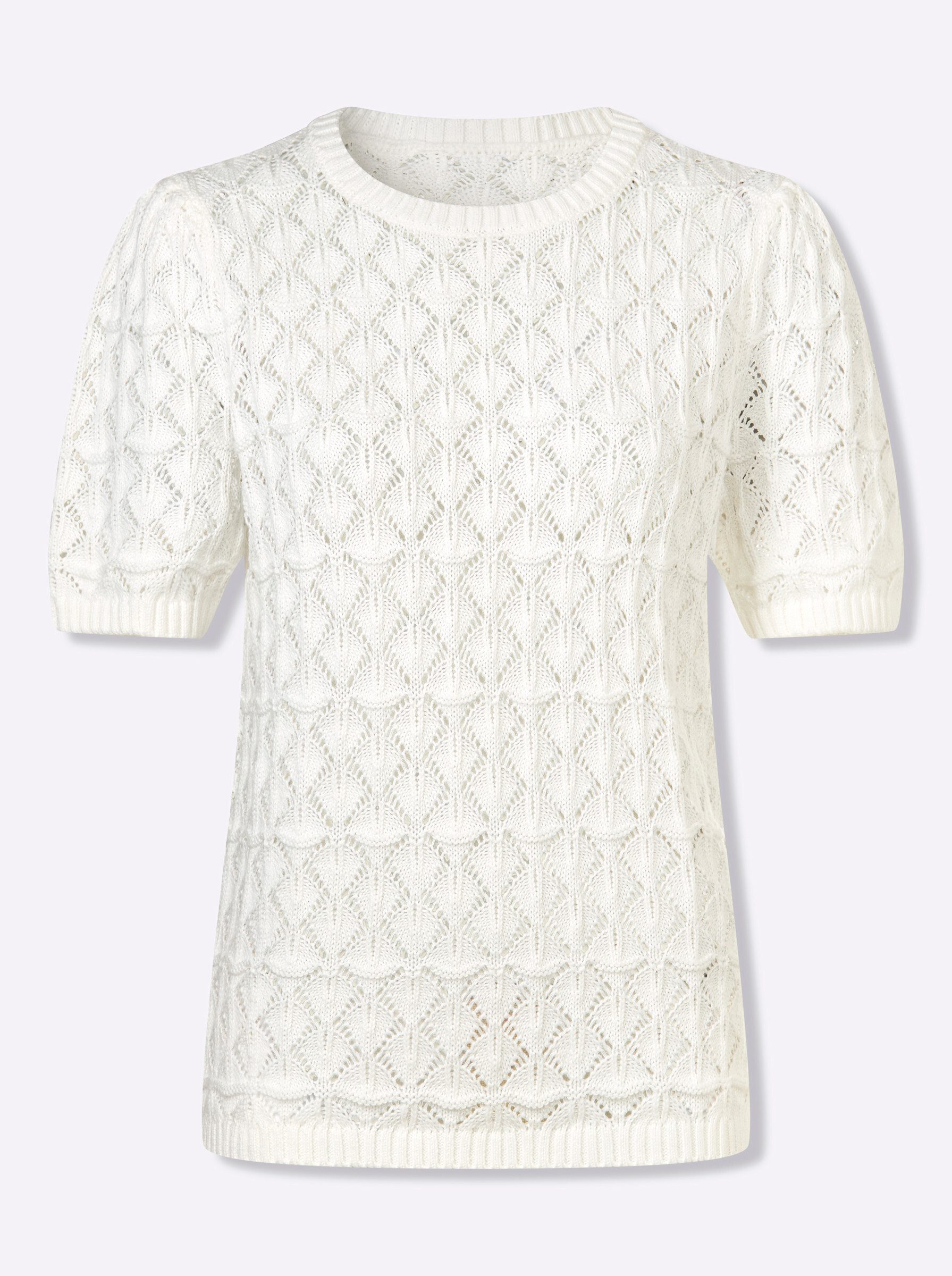 Strickpullover Baumwoll-Pullover Kurzarm Ajour