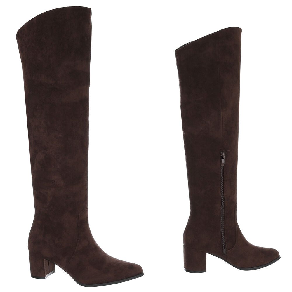 Ital-Design Elegante Overknee-Stiefel mit Blockabsatz für Damen Overkneestiefel (90152958) Blockabsatz Stiefel in Braun – Bild 4 von 5