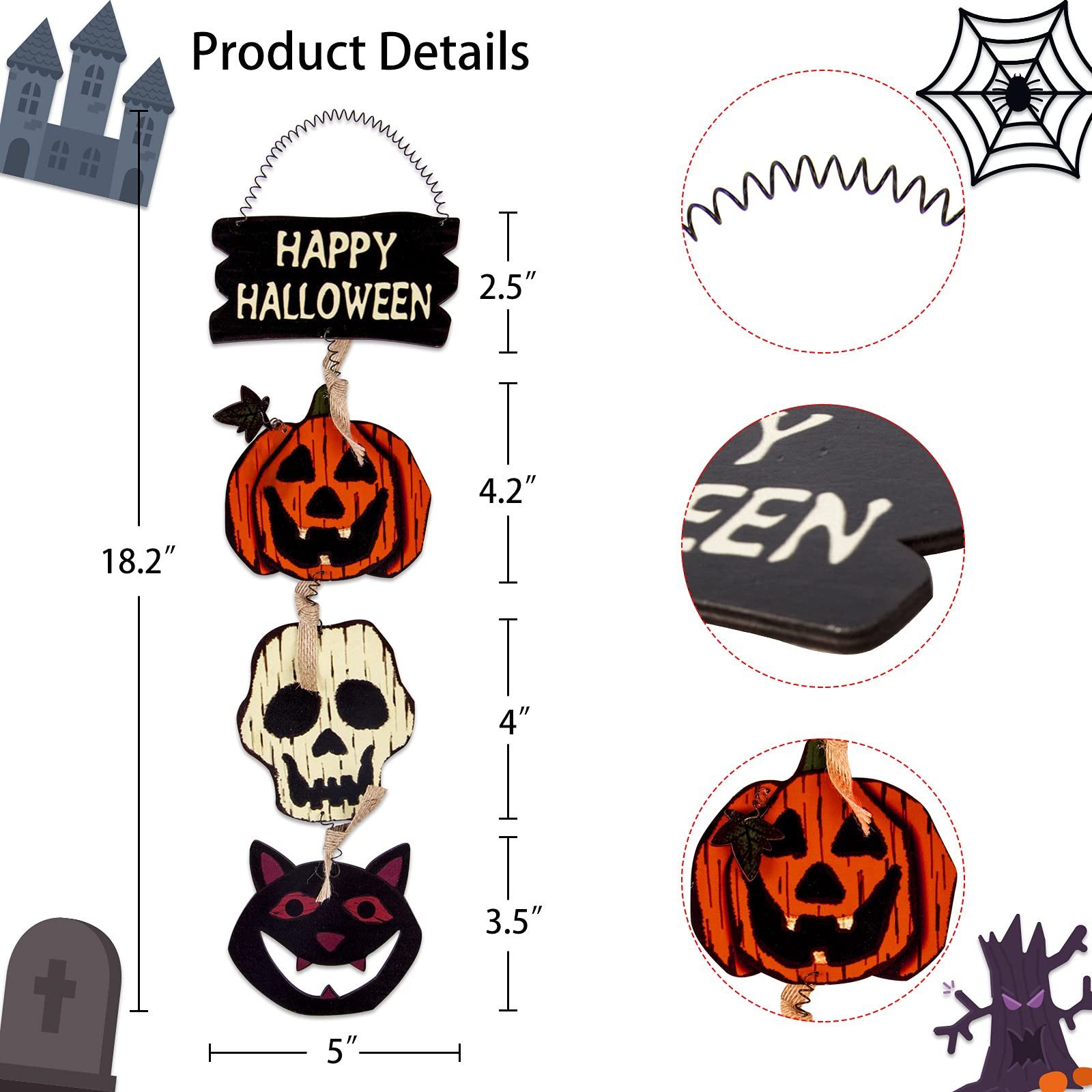 Coonoor Hängedekoration Halloween Tür Hängedekoration, Kürbis-Skelett Türsc günstig online kaufen