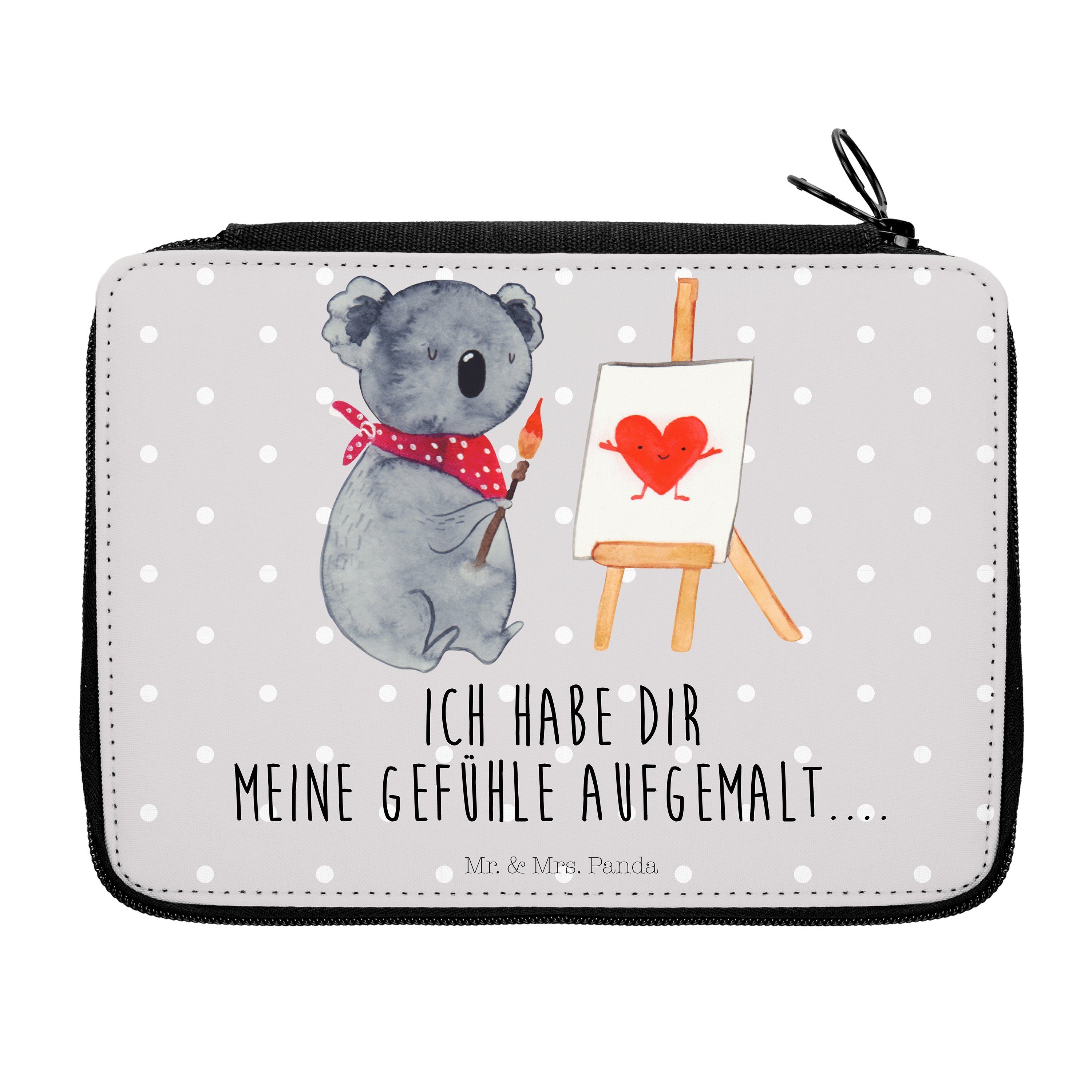 Mr. & Mrs. Panda Federmäppchen Koala Künstler - Grau Pastell - Geschenk, Gefühle, Koalabär, Grundsch, (1-tlg), Must-have Accessoire