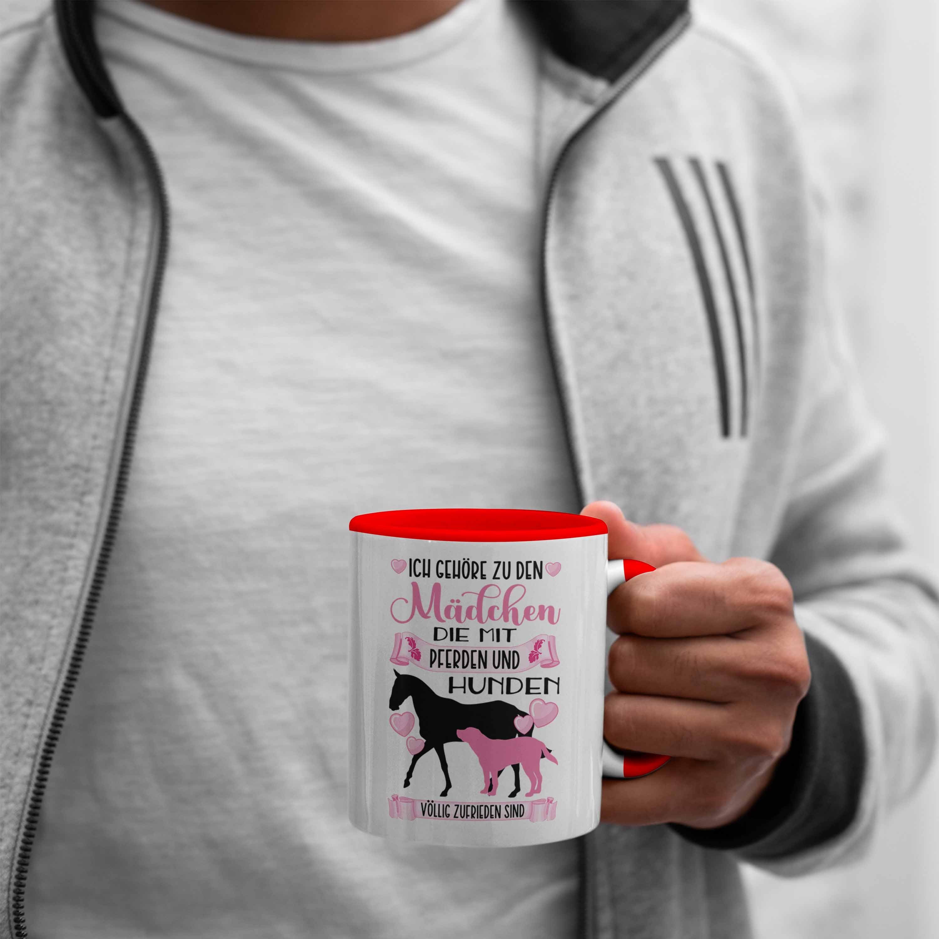 Trendation Tasse Trendation - Pferd Tasse Hund Kaffeetasse Reiten Rosa Reiterin Rot Mädchen Geschenkidee Spruch Lustiger Geschenk