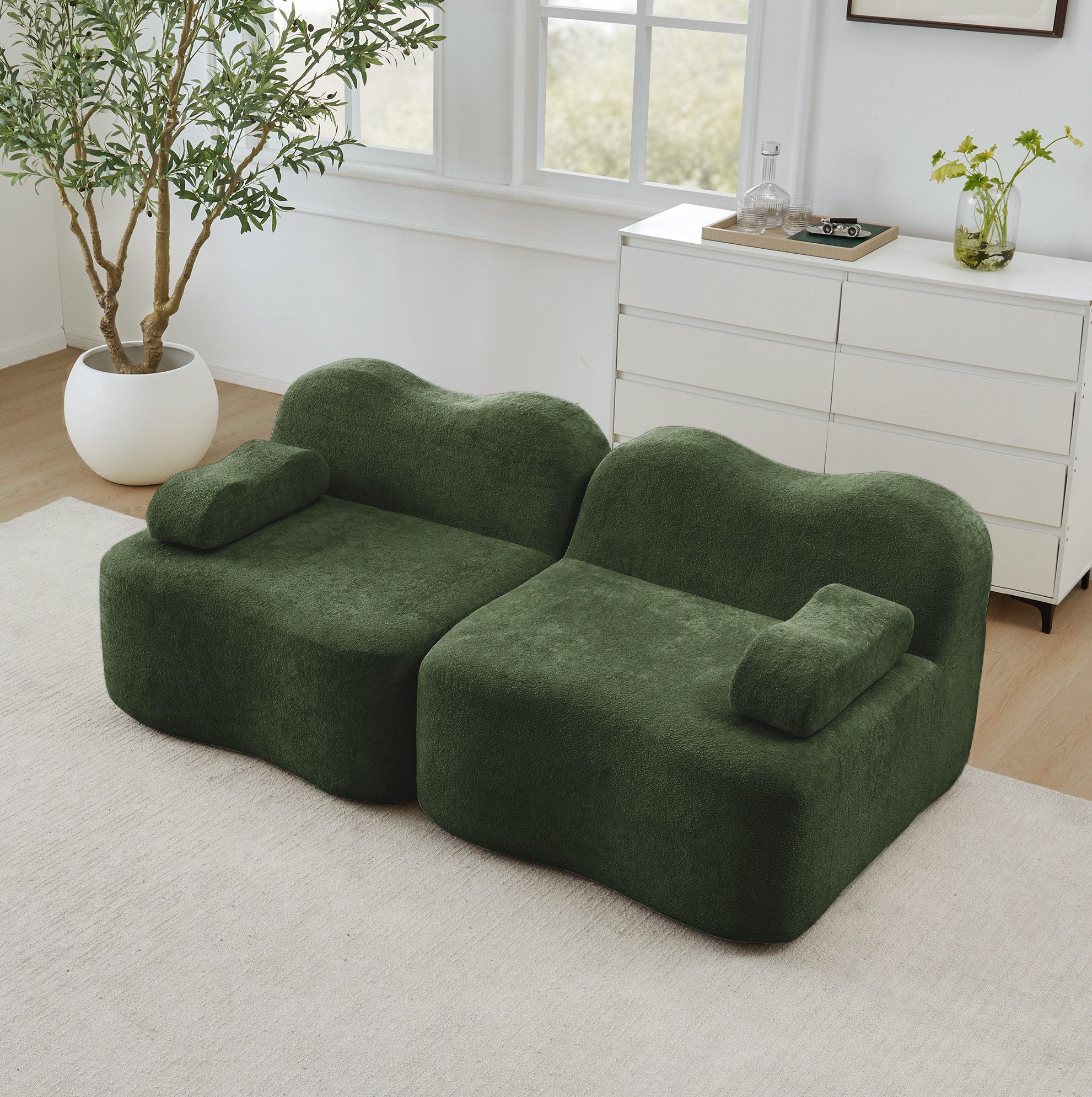 OKWISH Loungesofa rahmenloses Wohnzimmer-Sofa, mit hochwertigem Samtbezug, extra tiefer Sitzfläche und rutschhemmender Modulverbindung, geeignet für Wohnzimmer und Apartment ohne Montage 1 Teile