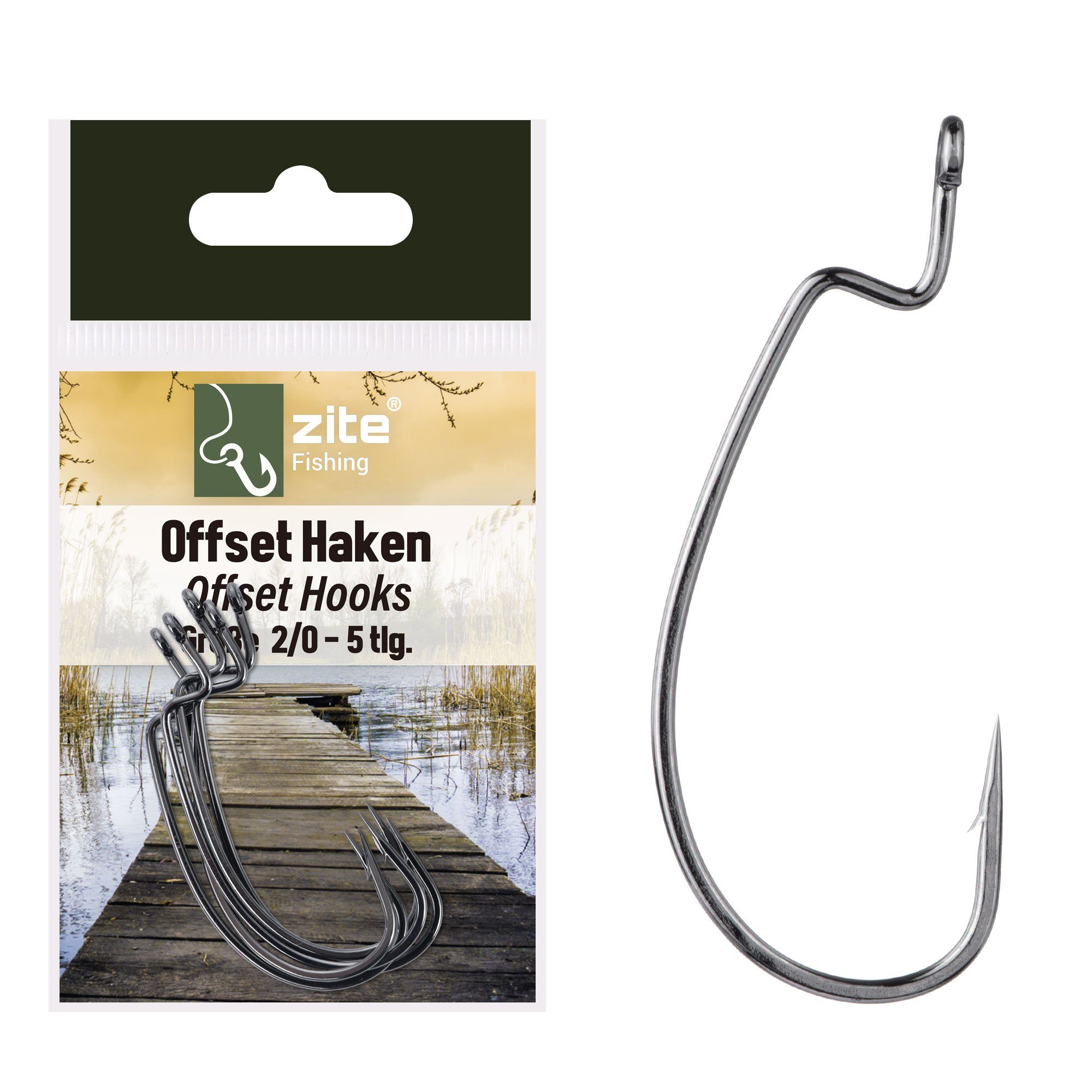 Zite Offset-Haken Set Размер 2/0 5 Stück Рыболовный крючок zum Spinnfischen für Barsch & Zander