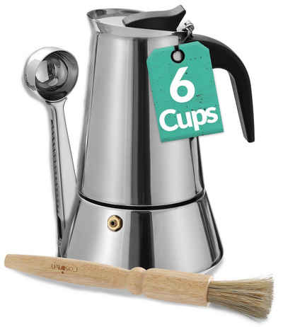 Cosumy Espressokocher Cosumy Espressokocher Set für 6 Tassen, mit Reinigungsbürste und Dosierlöffel - Induktion geeignet - Edelstahl Rostfrei