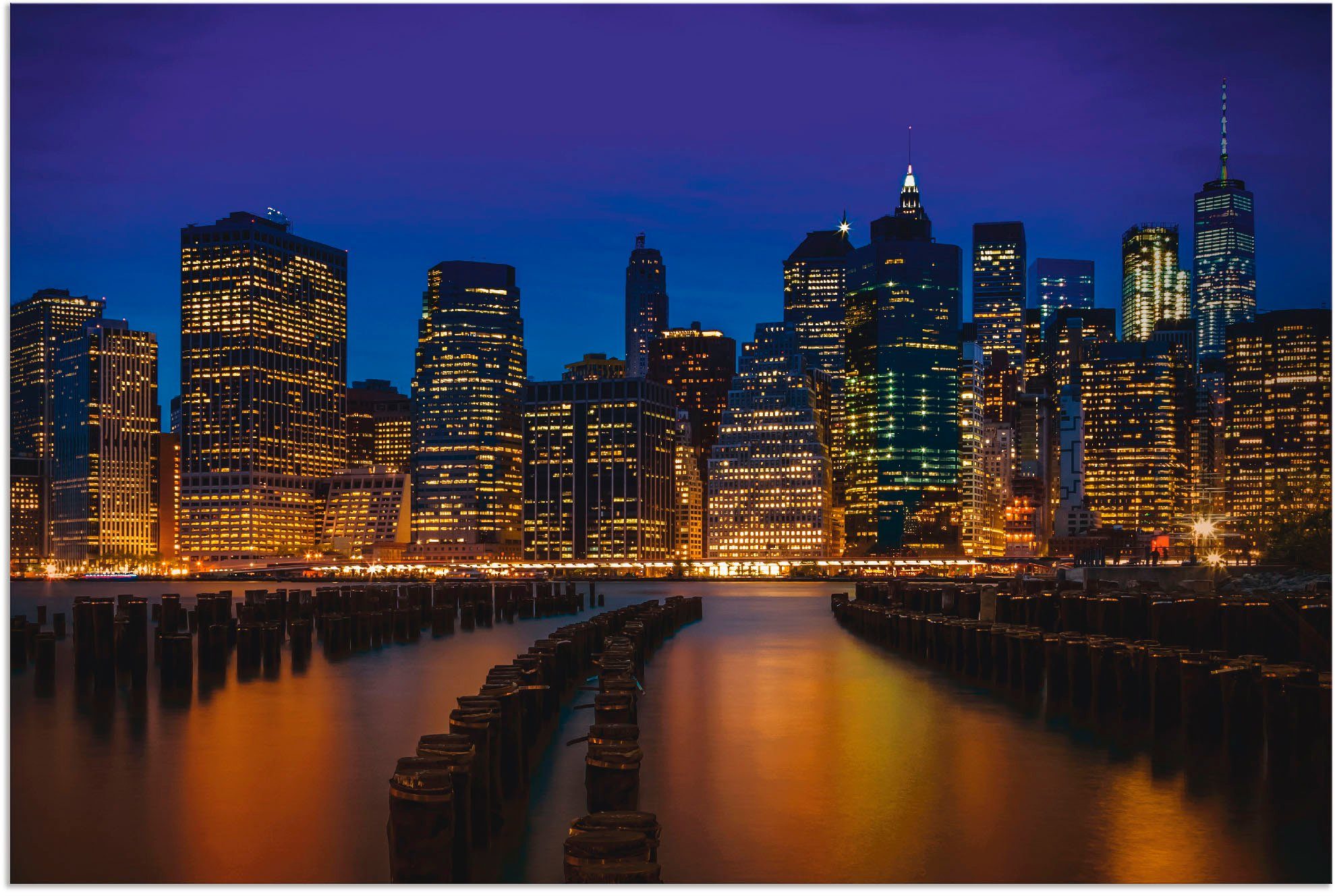 Blaue Wandbild Wandaufkleber Amerika in oder Stunde, Manhattan als (1 Artland St), Poster Größen Alubild, Leinwandbild, versch. SKYLINE