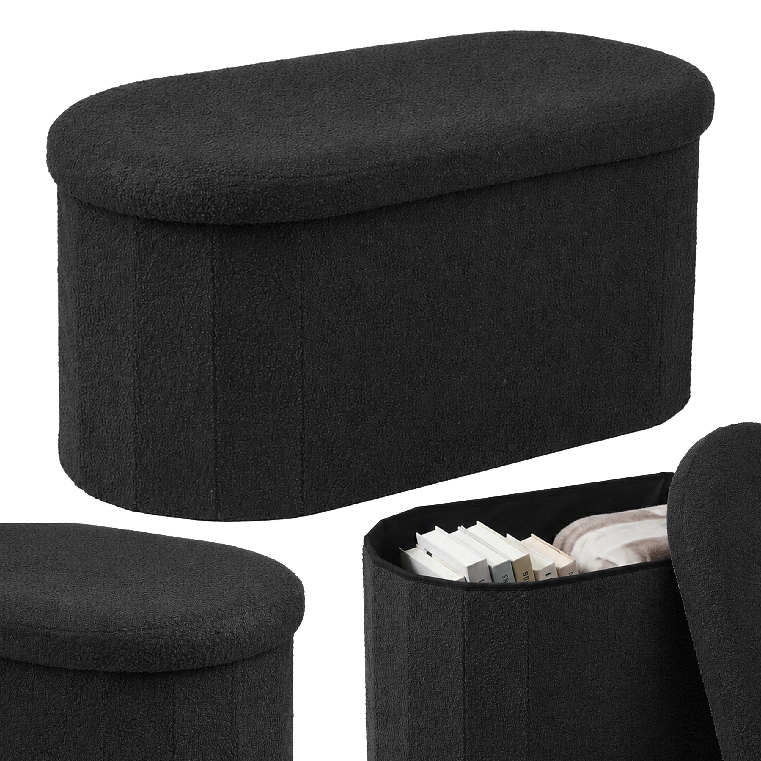 relaxdays Sitztruhe Sitzbank aus Teddystoff (1-St), schwarz
