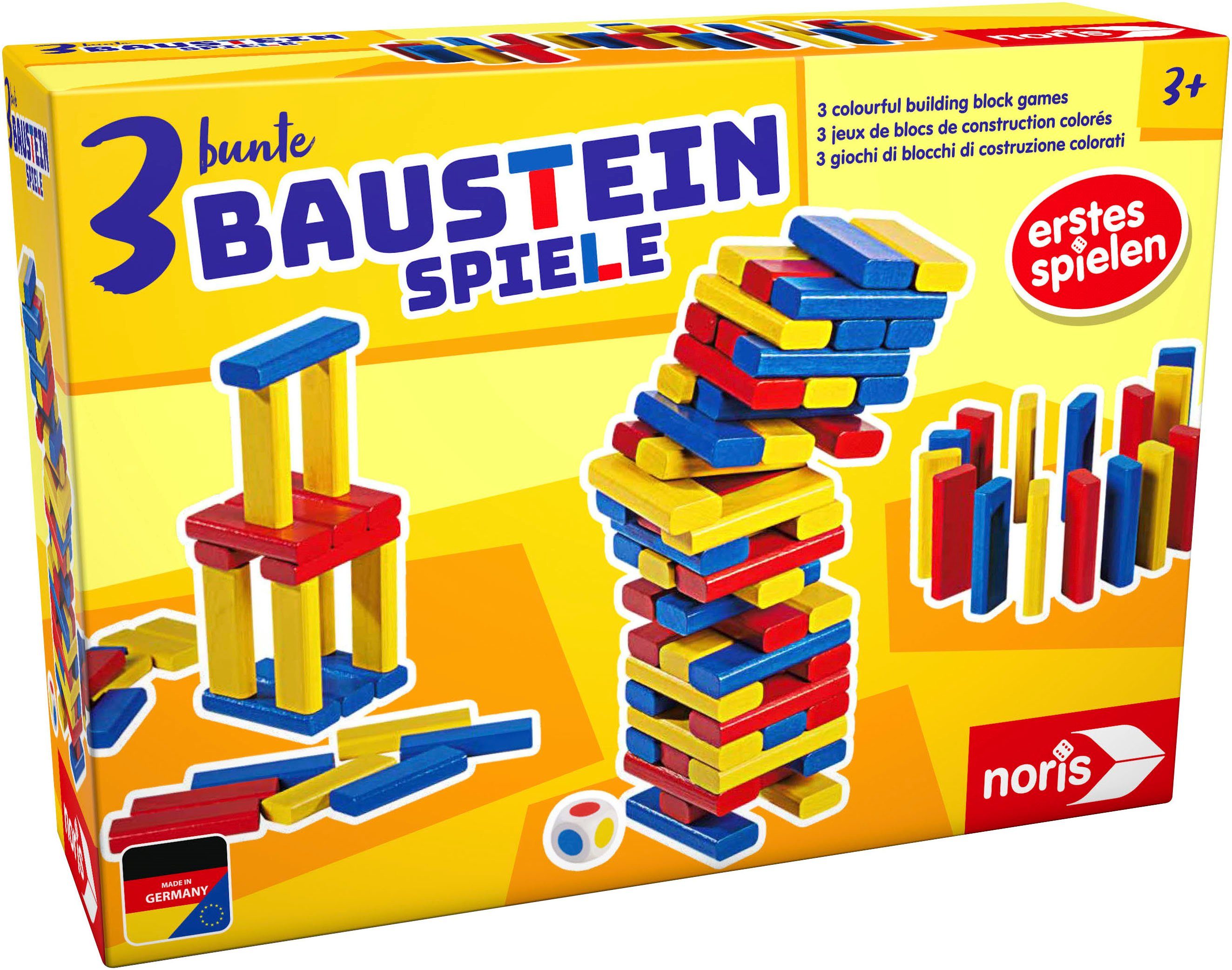 Noris Spiel 3 bunte Bausteinspiele, Kinderspiel, Made in Germany