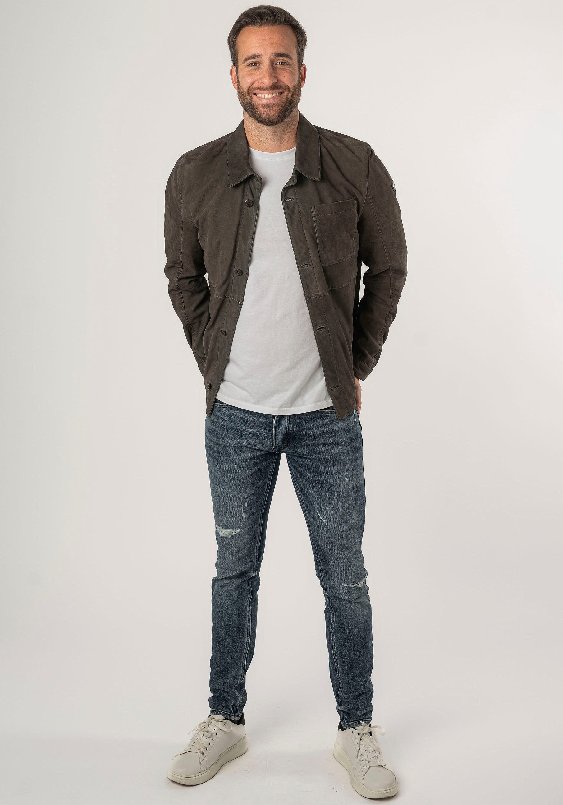 Mauritius Lederjacke MMJemmo mit Hemdblusenkragen, Knopfleiste