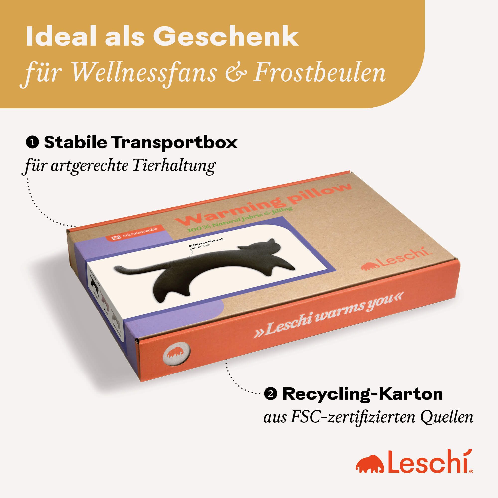 Leschi Wärmekissen für die Mikrowelle, Körnerkissen Nacken & Schulter, Nackenwärmer Katze