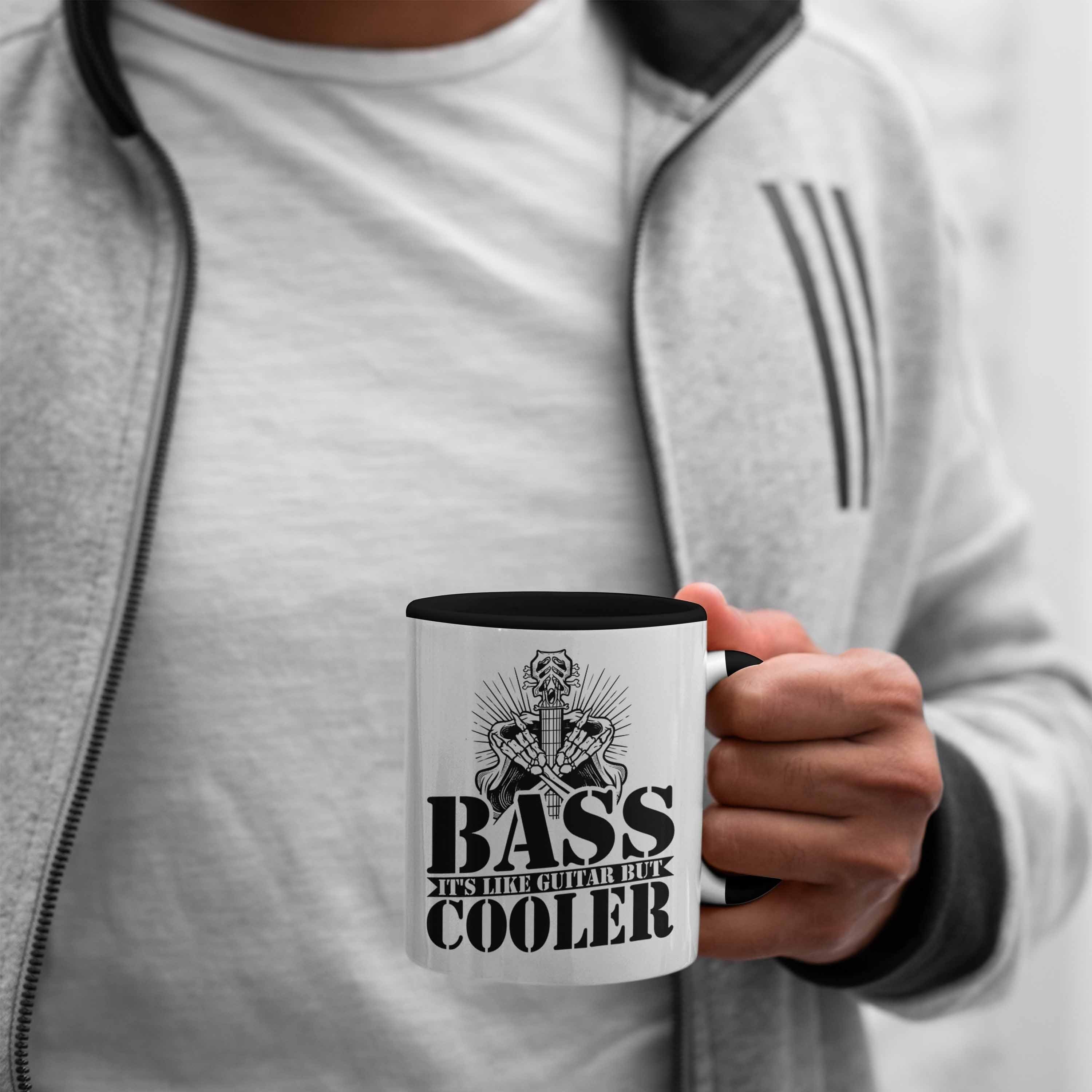 Tasse Bassist Bass-Spieler Geschenk Schwarz Geschenkidee Kaffee-Becher It Bass Tasse Trendation