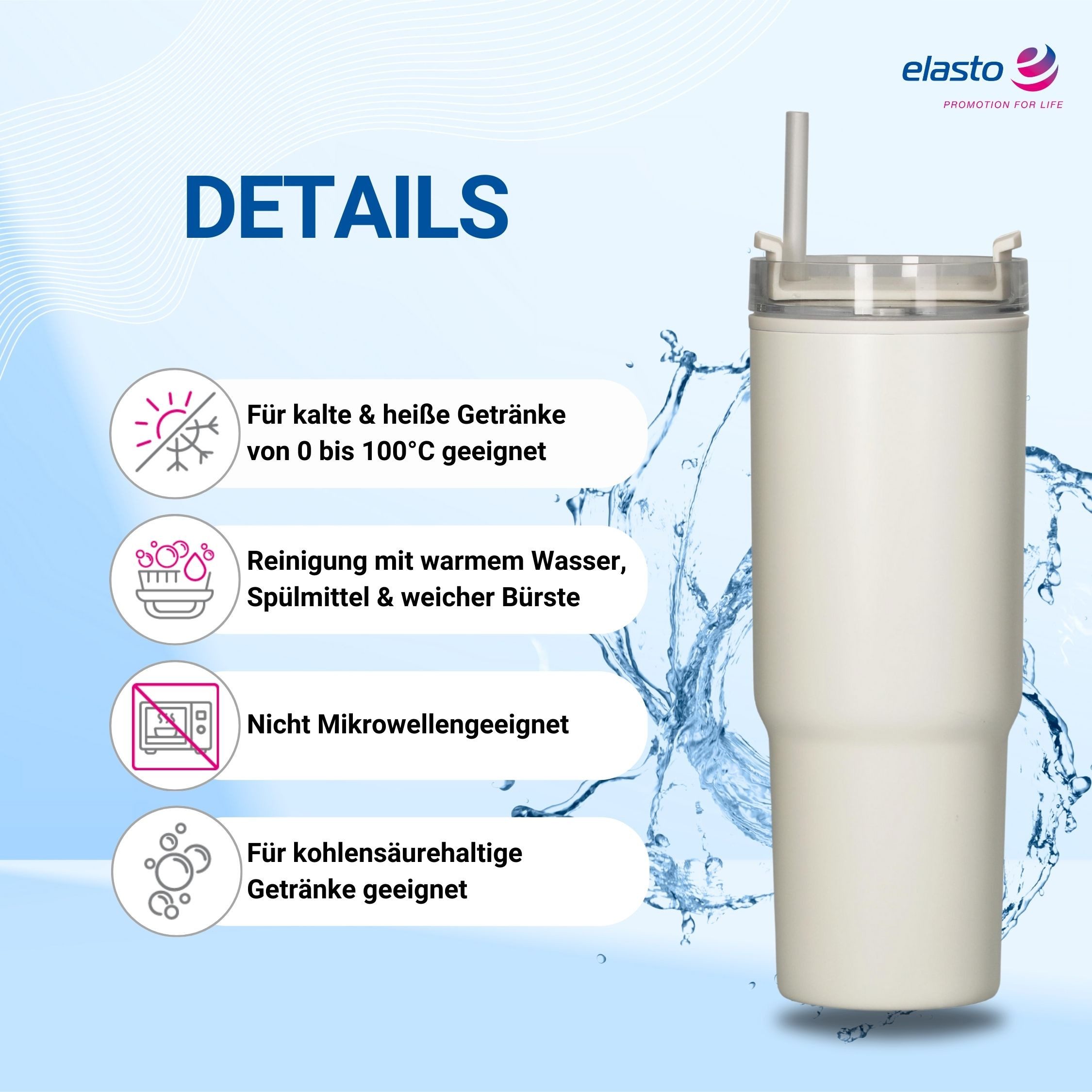 elasto Thermoflasche Trinkbecher "Tampa", 800 ml, weiß/creme