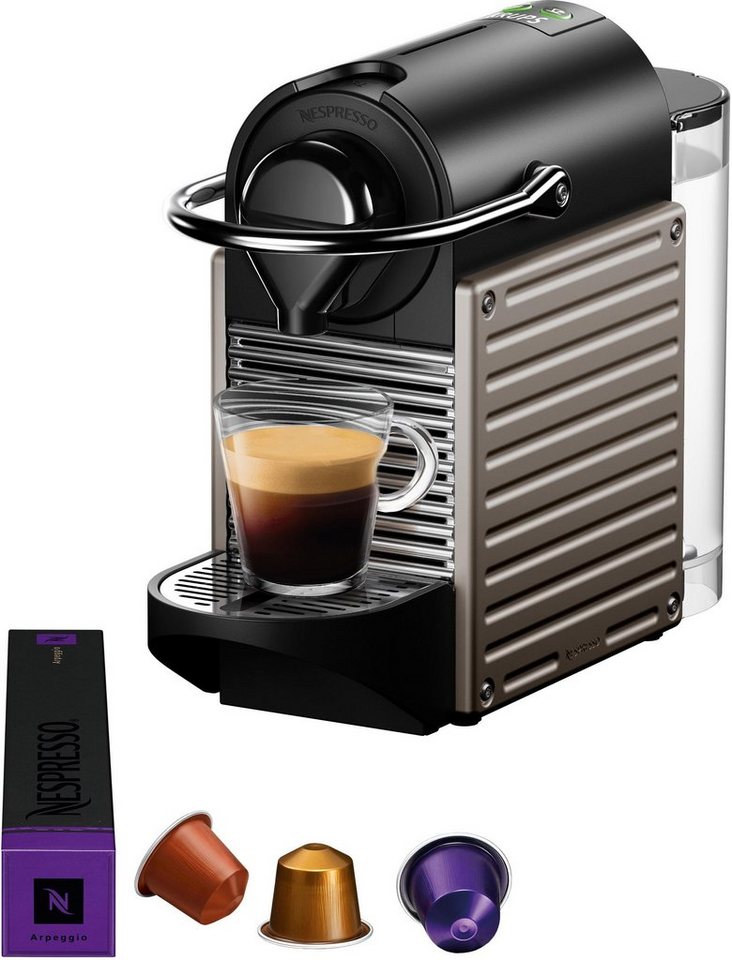 Nespresso Kapselmaschine XN304T Pixie von Krups, 19 Bar Druck, Wassertank:  0,7 L, inkl. Willkommenspaket mit