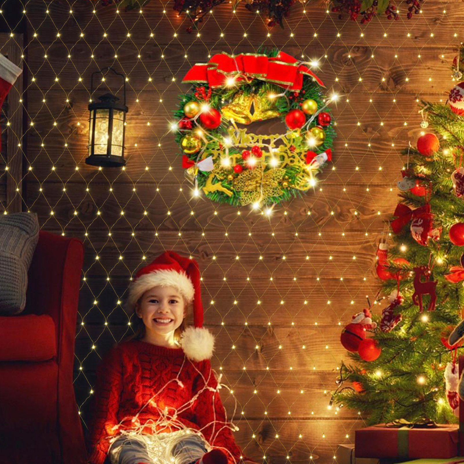 Sunicol LED-Lichtervorhang 4X6m LED Mesh draußen Wasserdicht Weihnachten Lichterkette, Timer, 660-flammig, für Garten, Curtain Net