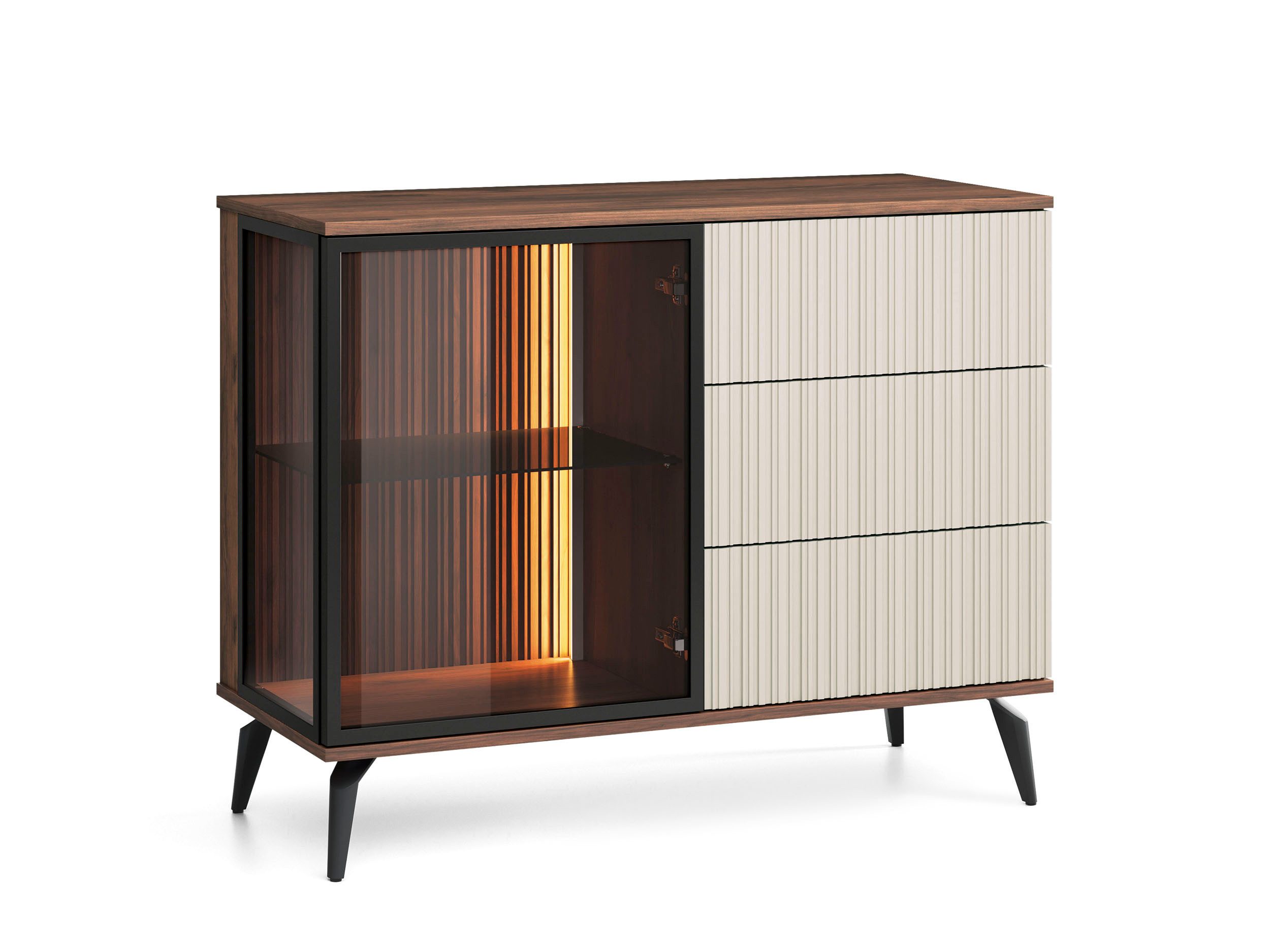 yourhouse24 Kommode Vici KSZ-103 mit Schubladen und LED-Beleuchtung Kaschmir/Walnuss