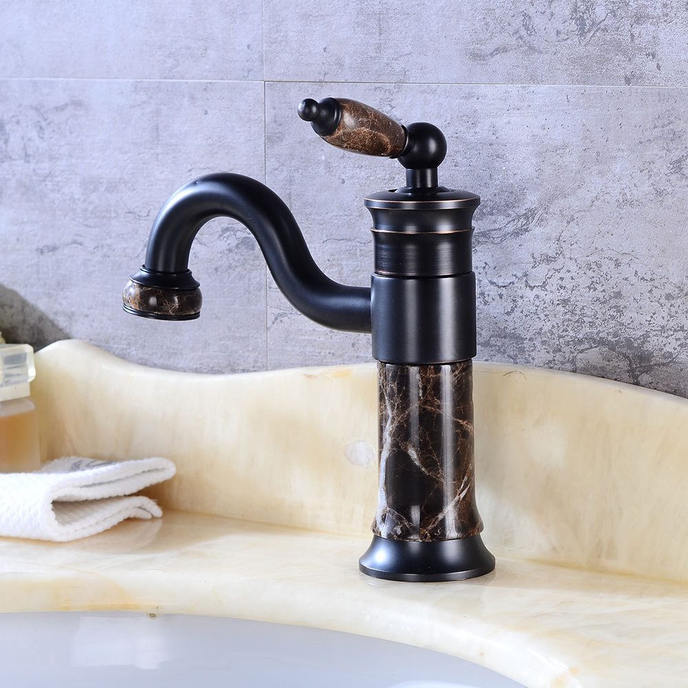 Kinaree Badarmatur Retro Wasserhahn TAM KY Bad Waschtischarmatur für Aufsatzbecken Messing, Marmor, Armatur