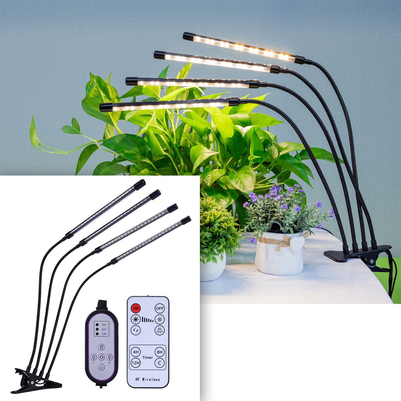 Casativo Pflanzenlampe LED Pflanzen Wachstumslampe 14 W 4 Schwanenhälse Timer USB dimmbar, 20 LEDs je Schwanenhals, LED-Licht, 4 flexible Leuchten 3 Lichtmodi & individuell verstellbare Arme