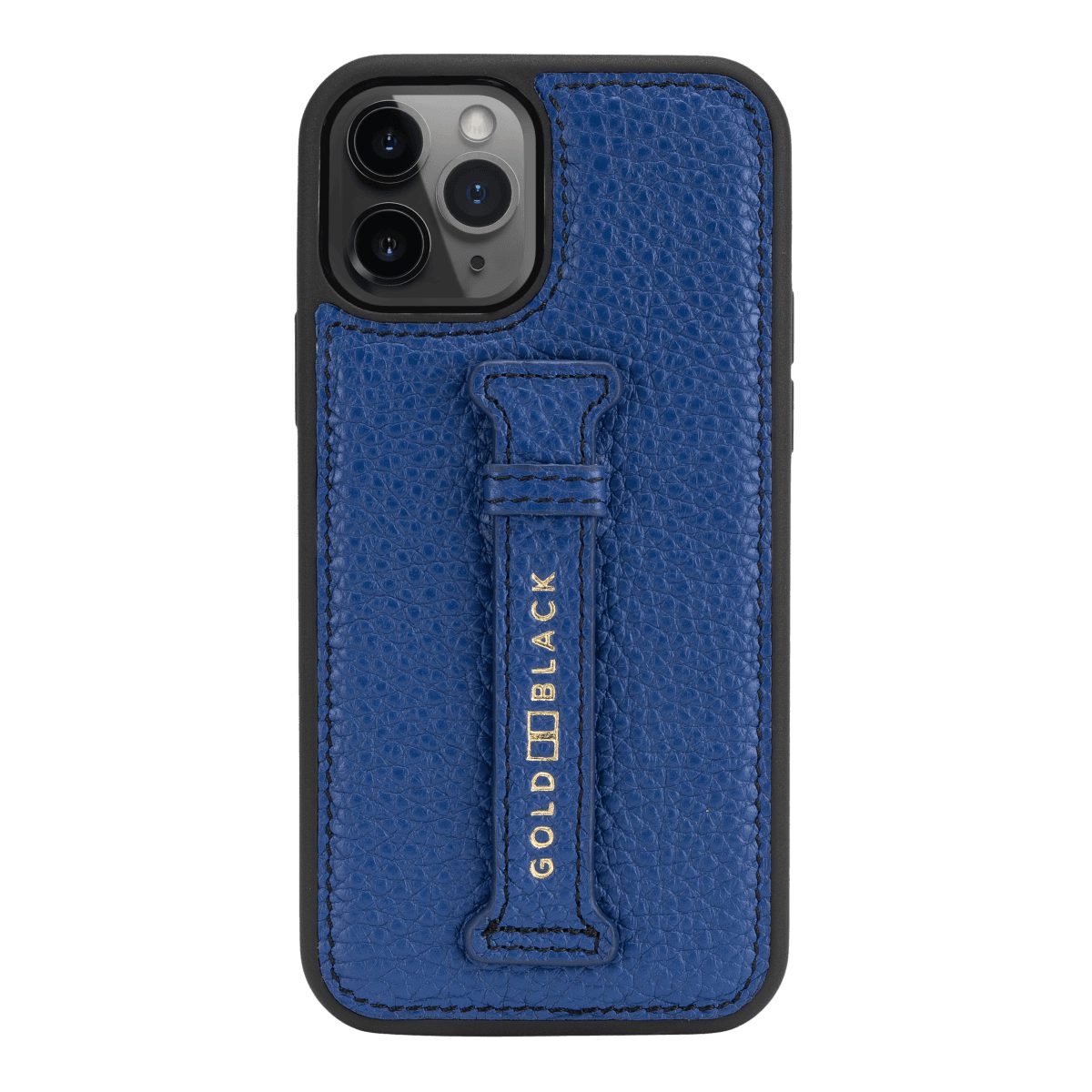 GOLDBLACK Handyhülle GOLDBLACK iPhone 12 / 12 Pro Lederhülle mit Fingerschlaufe Nappa Blau