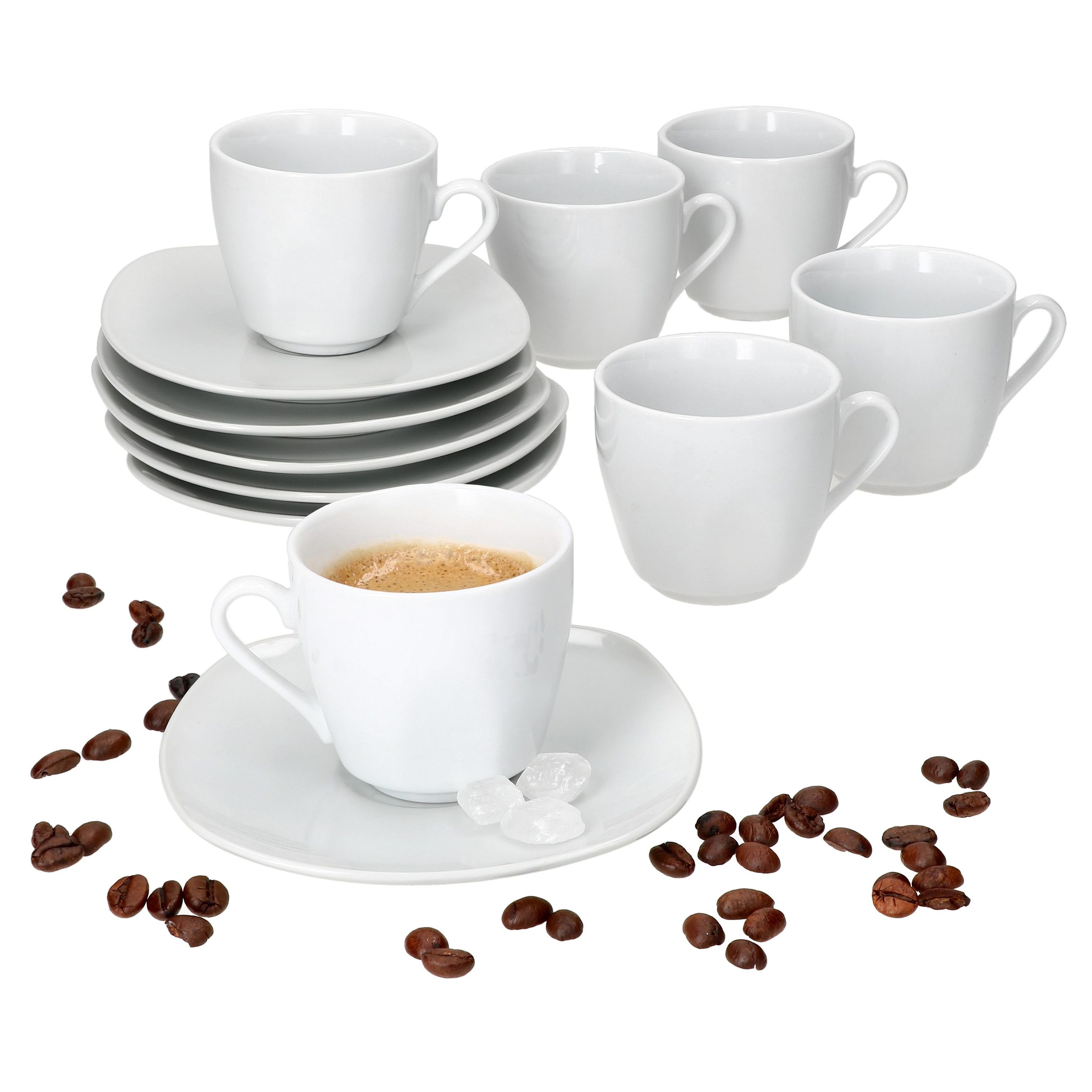 MamboCat Tasse 6er Set Lotta Espressotassen 80ml + Untertassen 6 Personen, Porzellan