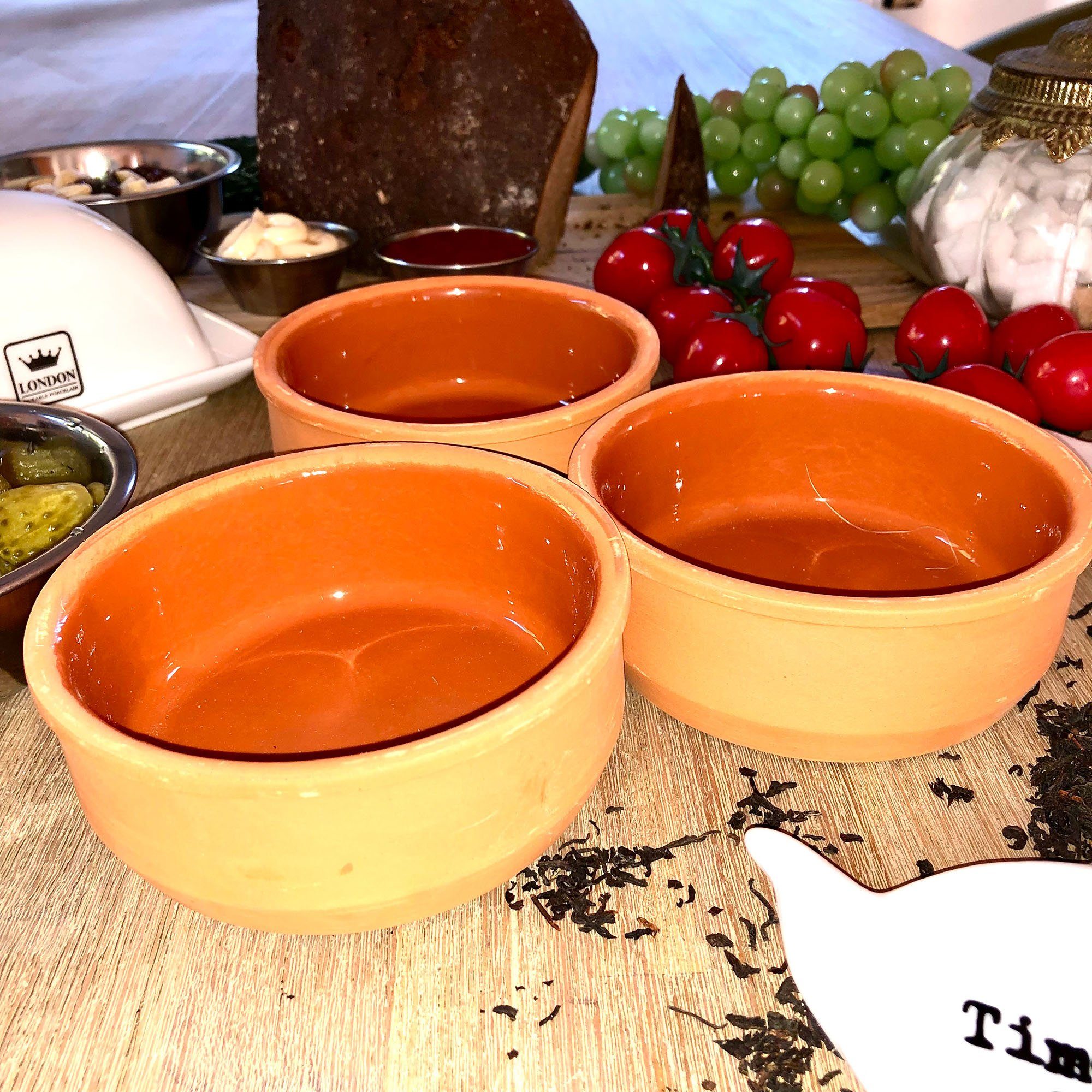 Annastore Salatschüssel Cazuelas Vintage - Tapasschalen - ofenfest - Mediterrane Tonschalen, (Mit hochwertiger Handarbeit veredelt, 6-tlg), Schalen für Tapas, Creme Brülèe