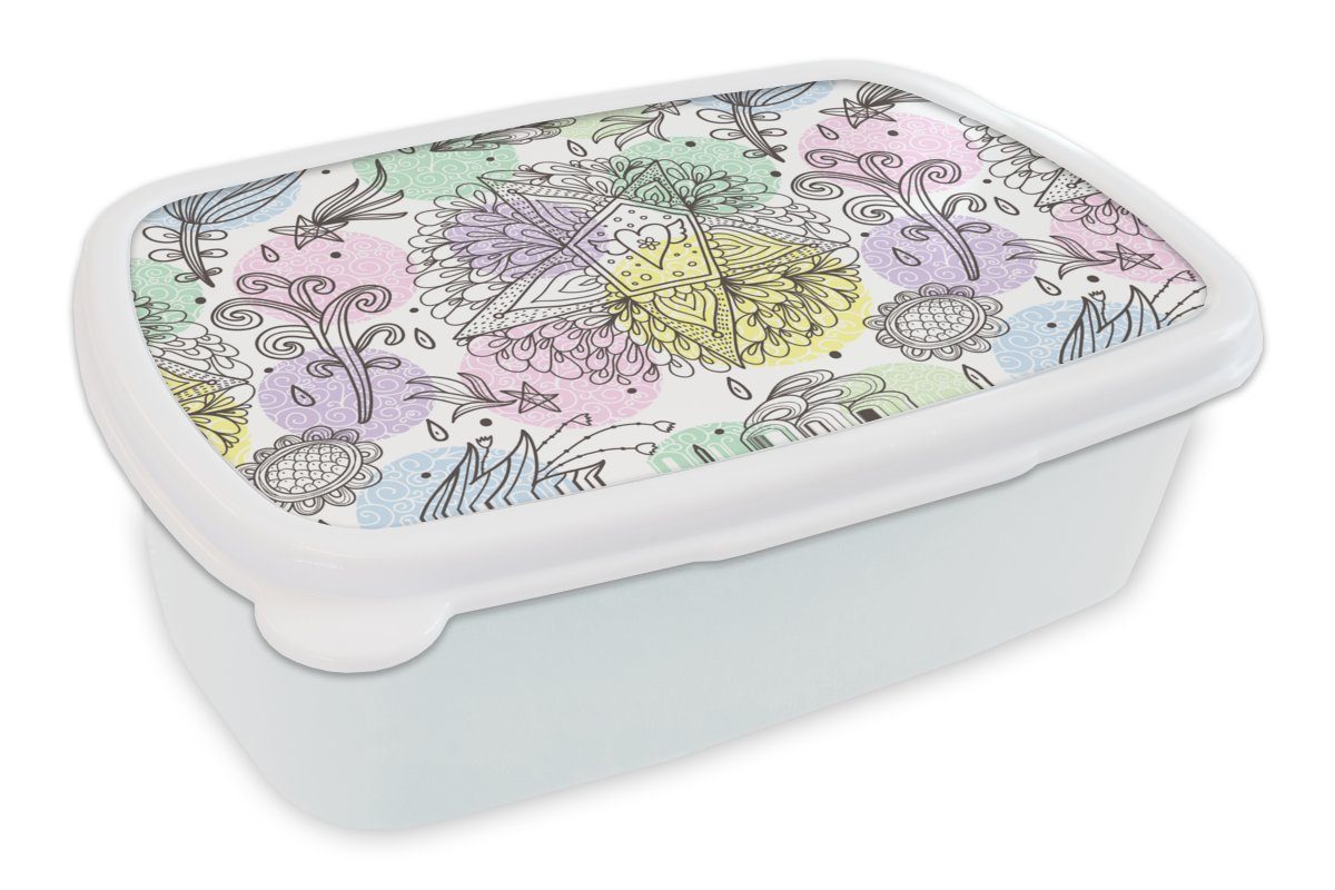 Lunchbox und weiß Blumen - Kinder Mädchen Brotbox - für Mädchen Mädchen Muster (2-tlg), Sterne Kinder Jungs für und Brotdose, - Kunststoff, MuchoWow Kinder, - - - Erwachsene,