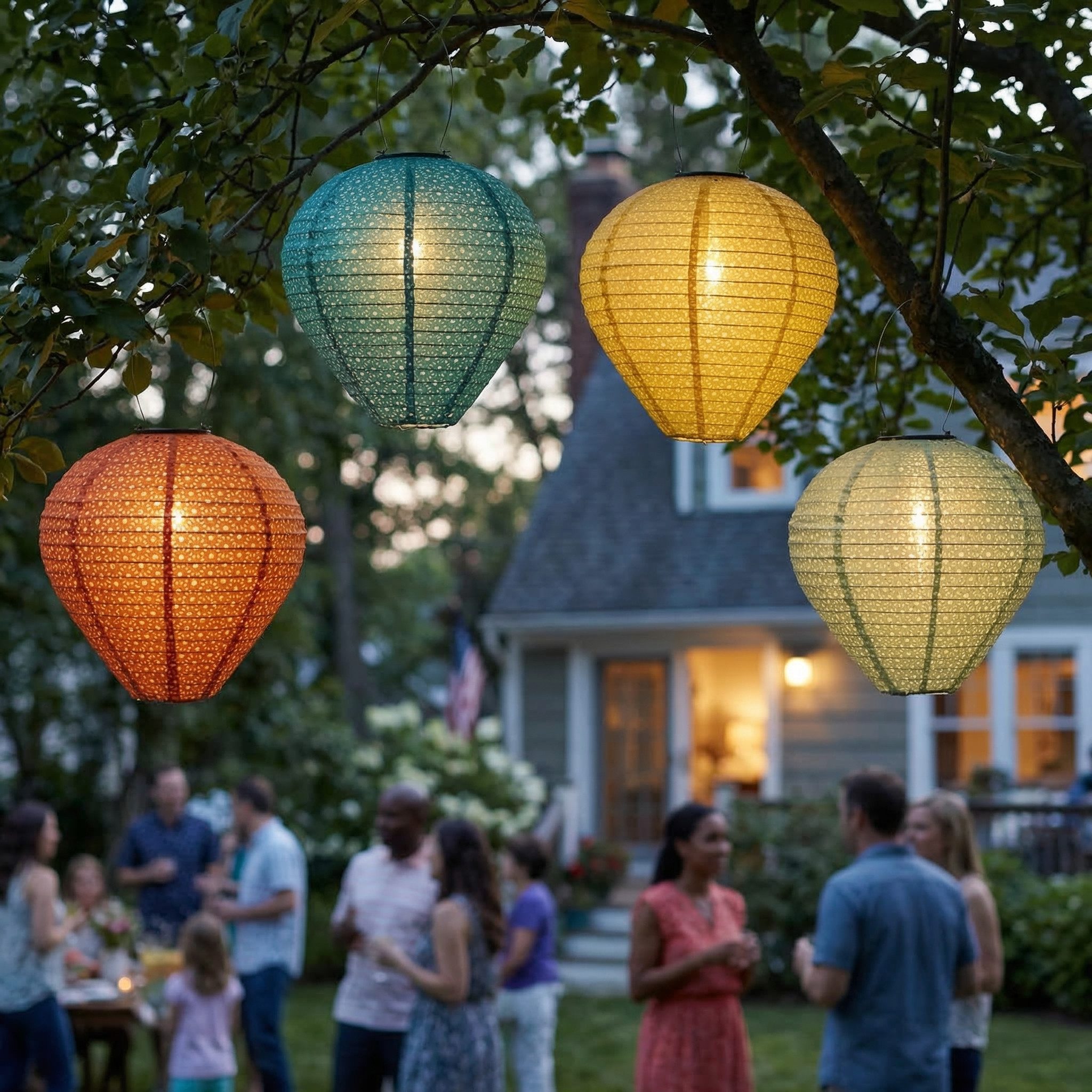 MARELIDA LED Lampion Solar Gartenlampion Ballon mit Blumenmuster bunt D: 30cm Party 4er Set, LED Classic, warmweiß (2100K bis 3000K)