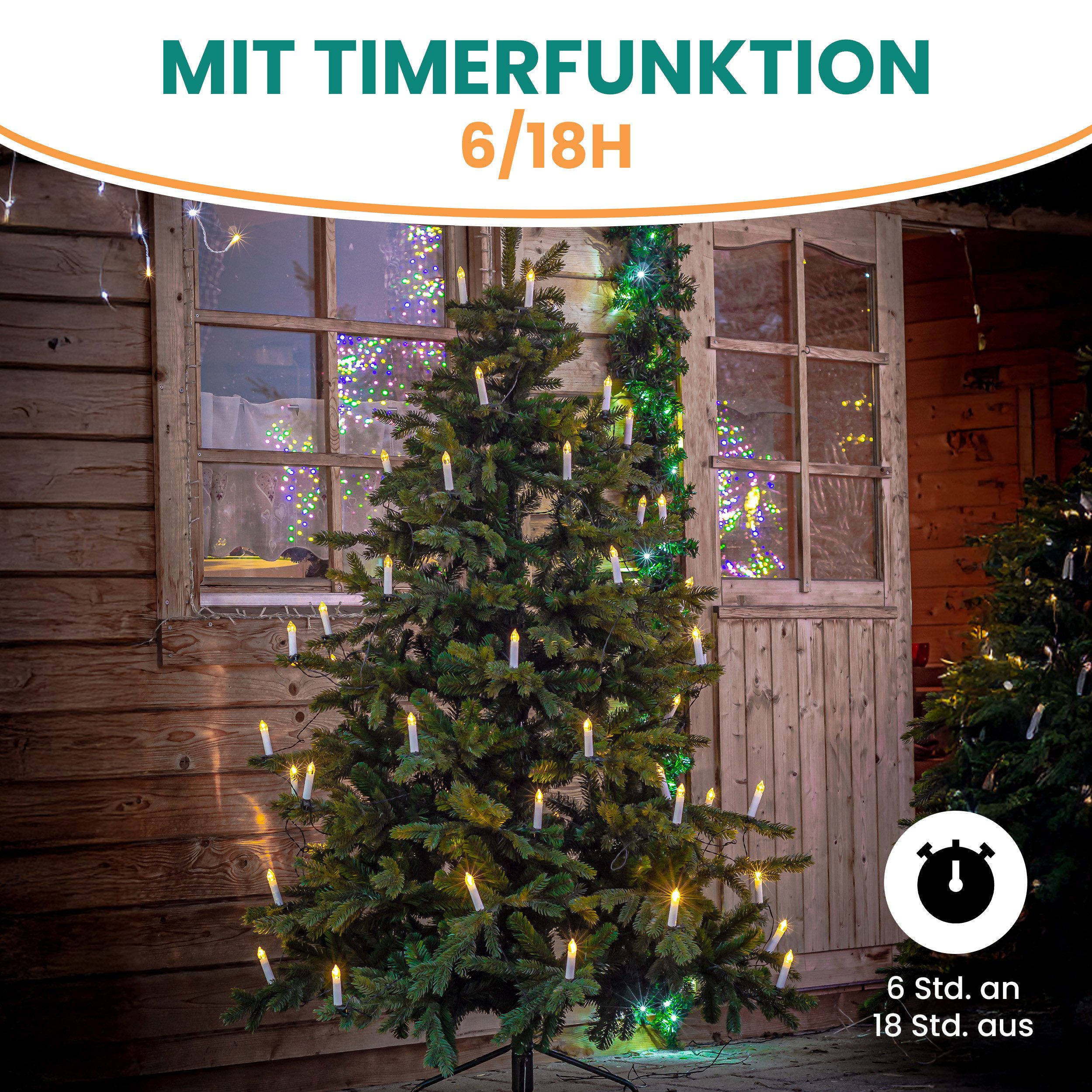 Gartenpirat LED-Lichterkette 14,5m 30 LED-Kerzen warmweiß Timer Weihnachtsbeleuchtung Innen&Außen