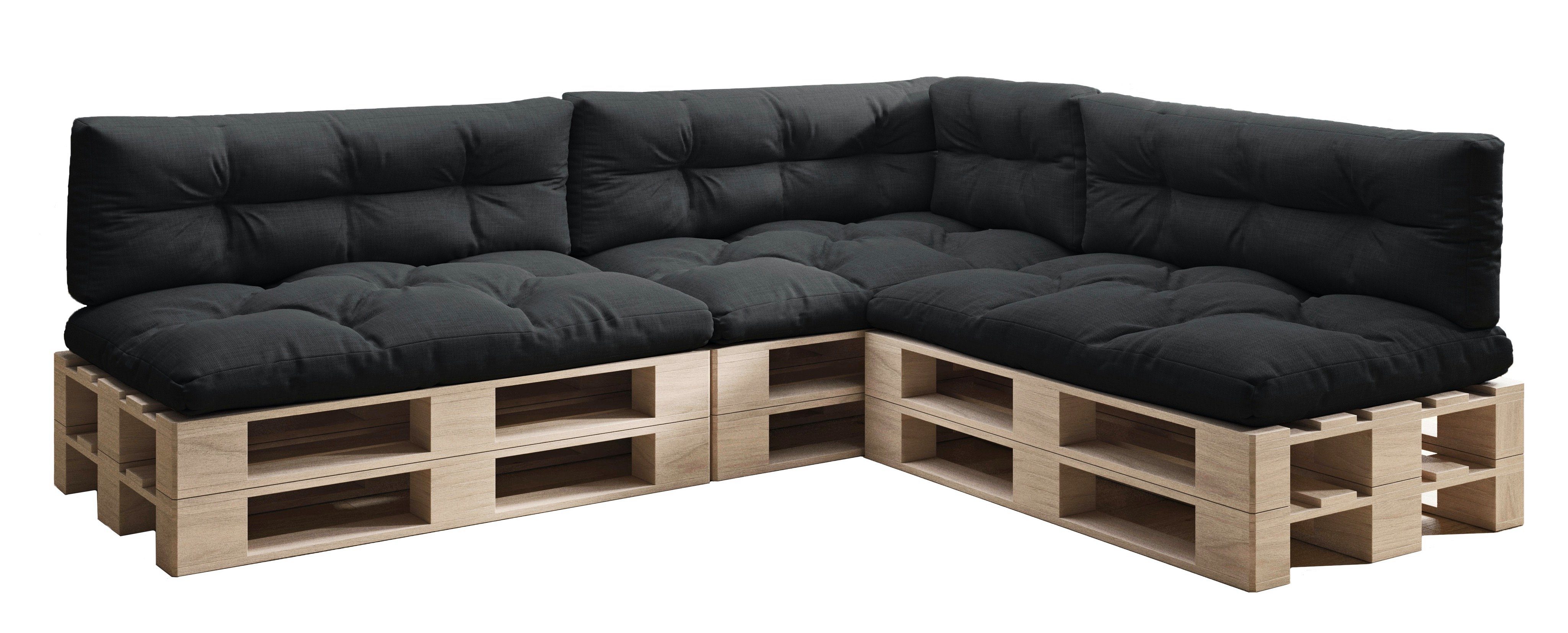 sunnypillow Palettenkissen 7er Set: 3x Sitzkissen + 3x Rückenkissen + 1x Seitenkissen, palettenmöbel palettencouch polsterauflage 120 x 80