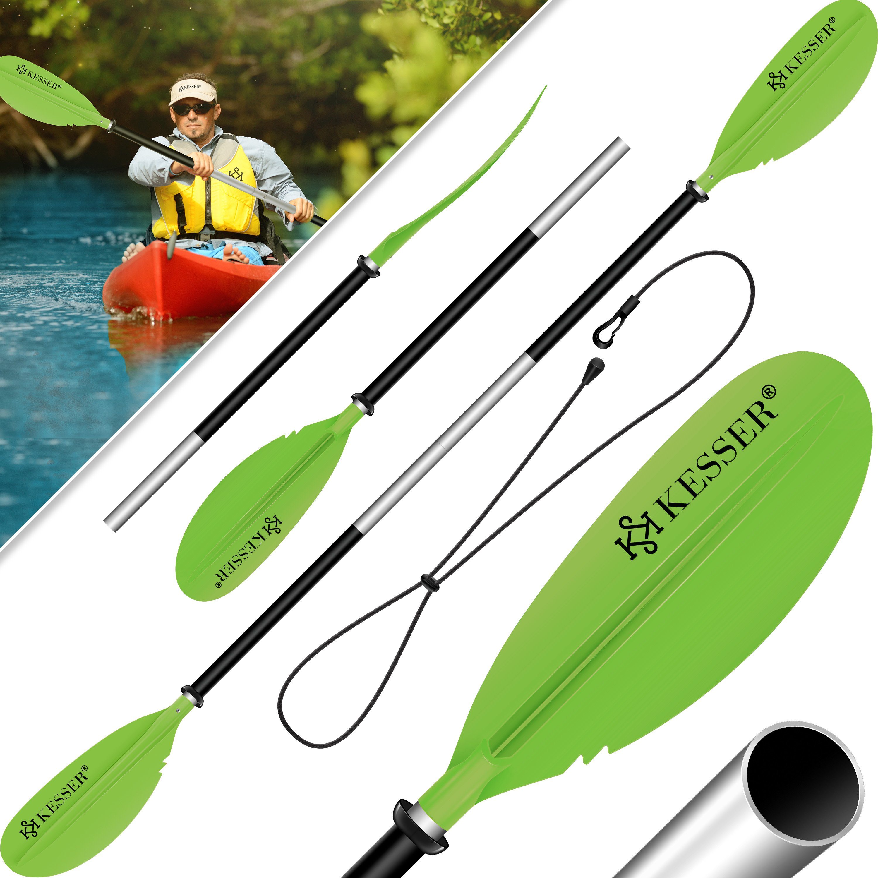 für Stand-Up SUP Kayak SUP-Paddel, Doppelpaddel 4-teilig grün Kanu Paddle KESSER