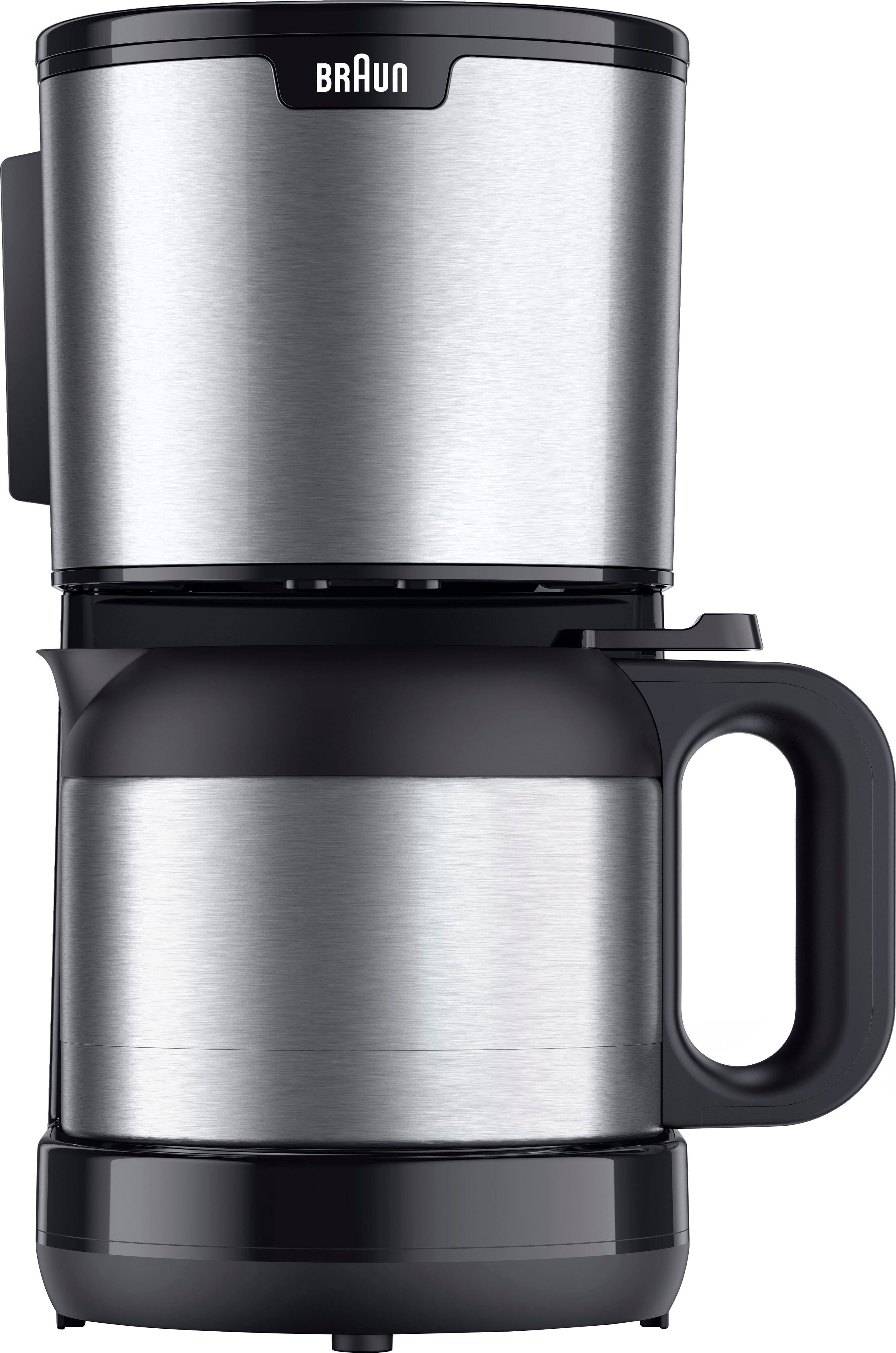 Braun Filterkaffeemaschine PurShine KF1505 BK, 1,2l Kaffeekanne, Papierfilter, 1000W, automatische Abschaltung, herausnehmbarer Filterkorb, Edelstahl