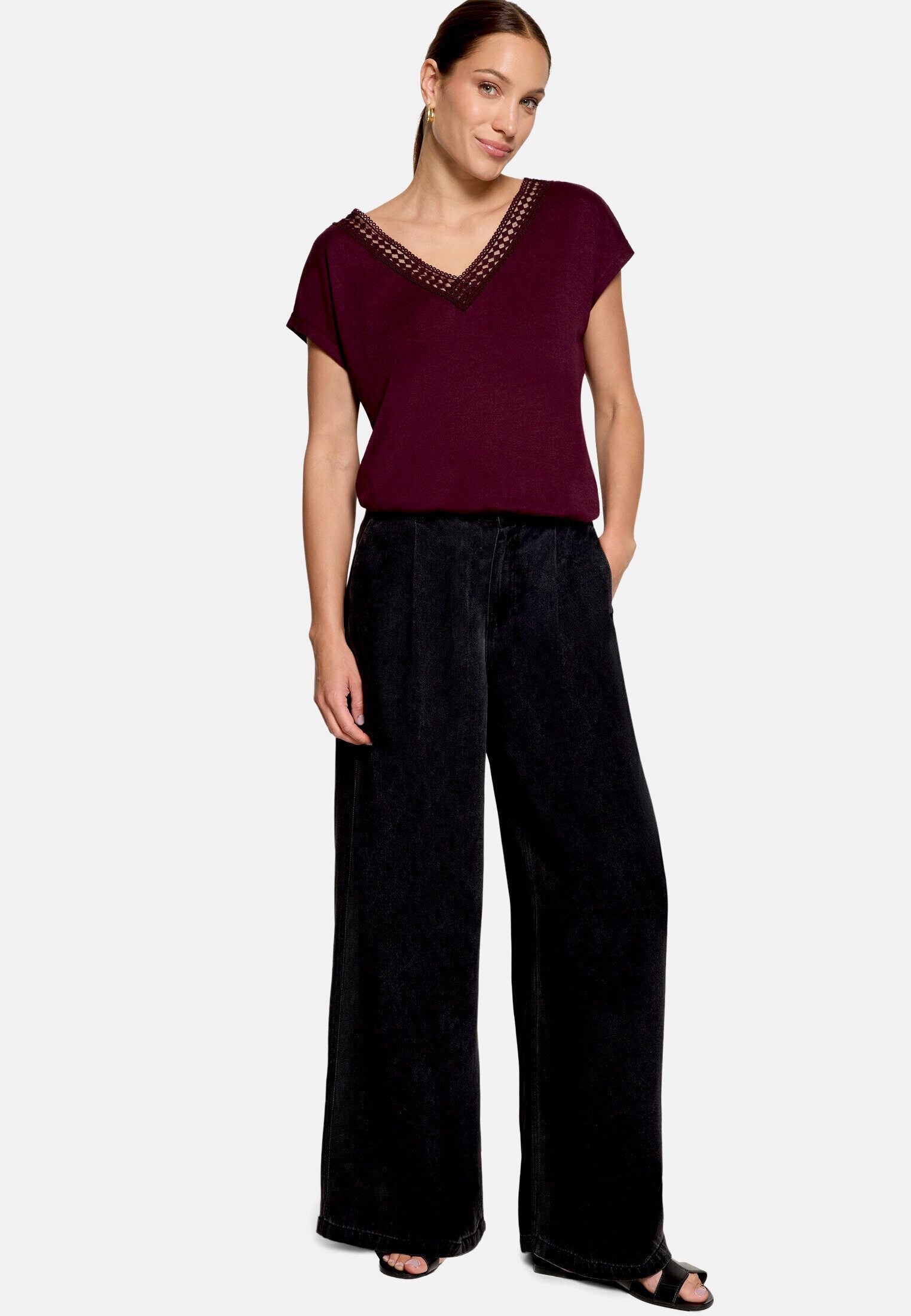 Zero T-Shirt Damen mit V-Ausschnitt (1-tlg) Spitze