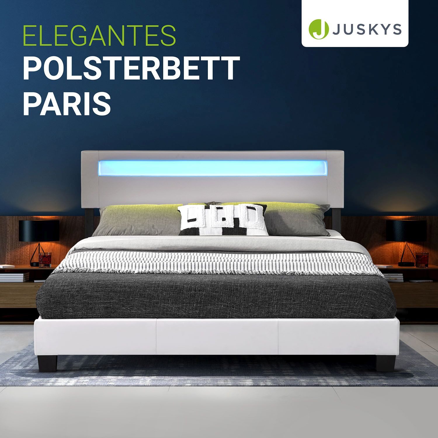 Juskys Polsterbett Paris, 180x200 cm, bunte LED-Beleuchtung, Kunstleder, we günstig online kaufen