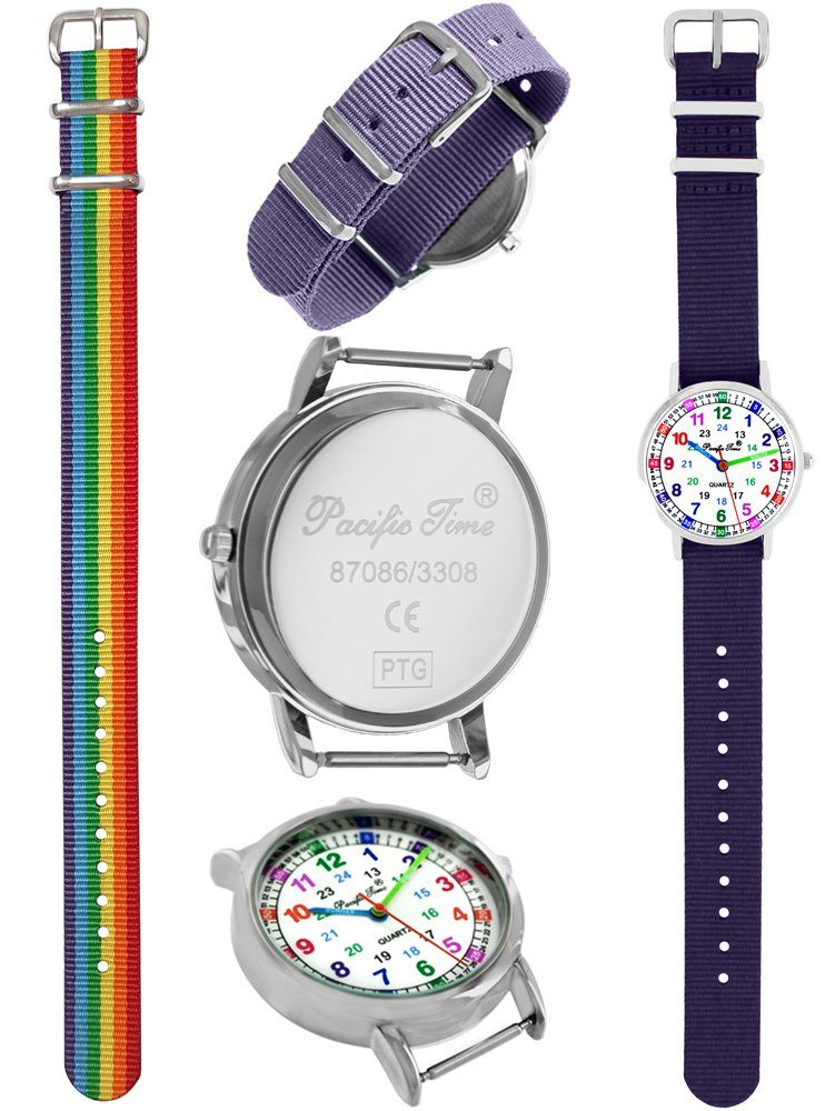 Pacific Time Quarzuhr Lernuhr für Kinder, + farbiges gestreiftes Armband - Gratis Versand