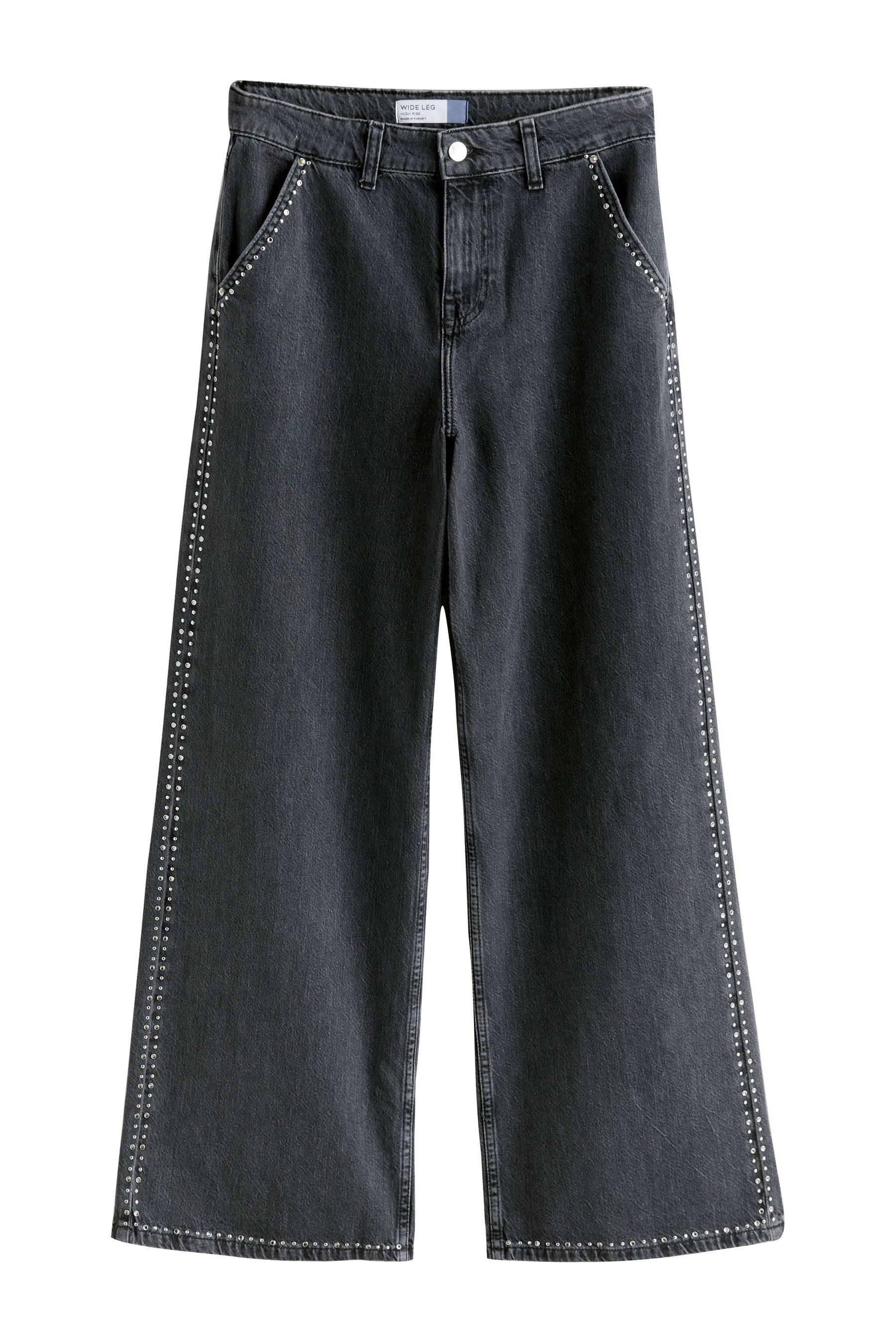 Weite Jeans Palazzo-Hochbundjeans mit weitem Bein und Nieten