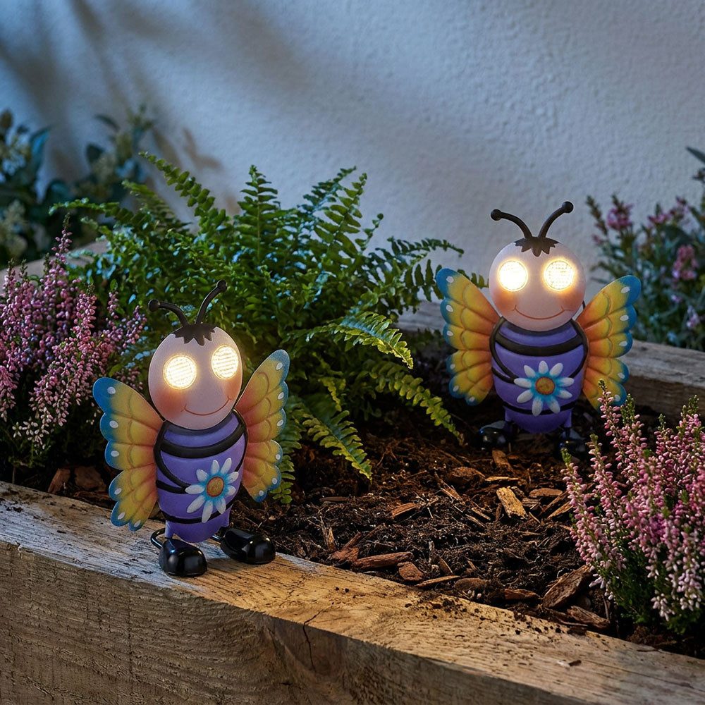 GLOBO LIGHTING LED Solarleuchte, LED-Leuchtmittel fest verbaut, Warmweiß, 2x Solarleuchte Außen LED Figur bunt matt Biene IP44 H 22,5 cm