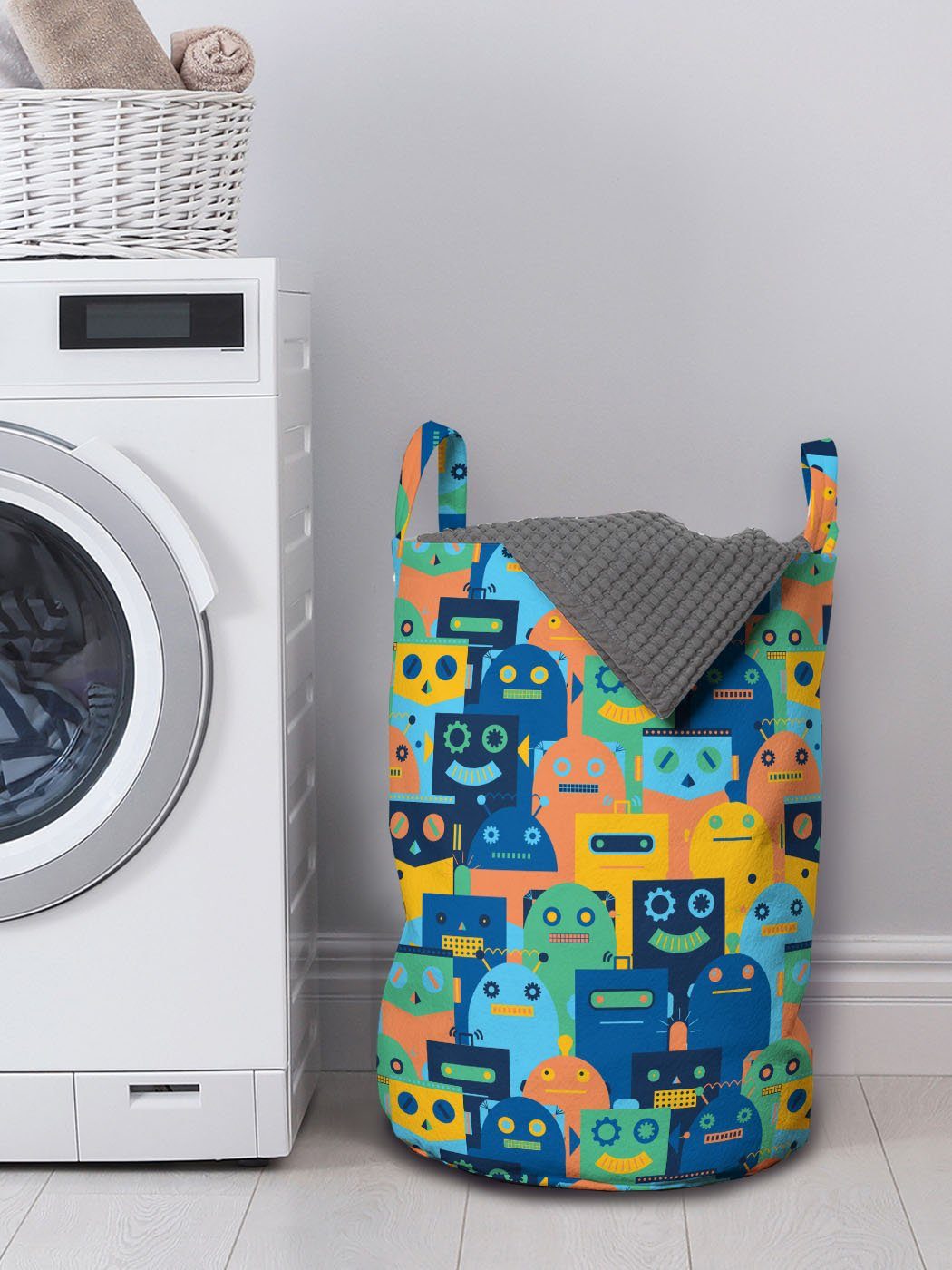 für Abakuhaus Roboter Wäschekorb Wäschesäckchen Kunst Kordelzugverschluss Raum mit Griffen Kindergarten Waschsalons, Fiction
