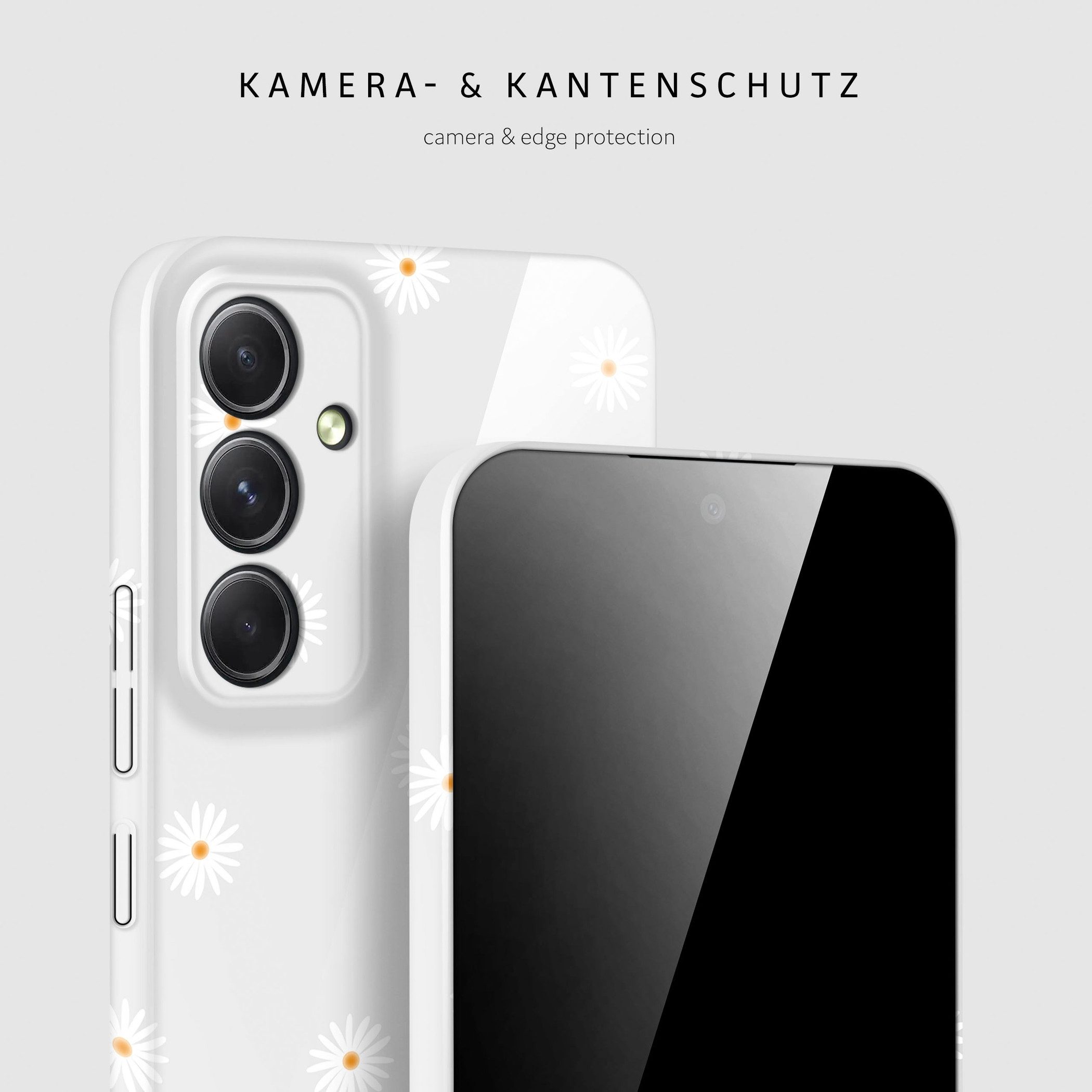 ONEFLOW Handyhülle für Samsung Galaxy A54 5G Splash Cover Gänseblümchen Grau 6,4 Zoll, Hülle mit Design Muster Designer Case Kameraschutz Handy Schutzhülle