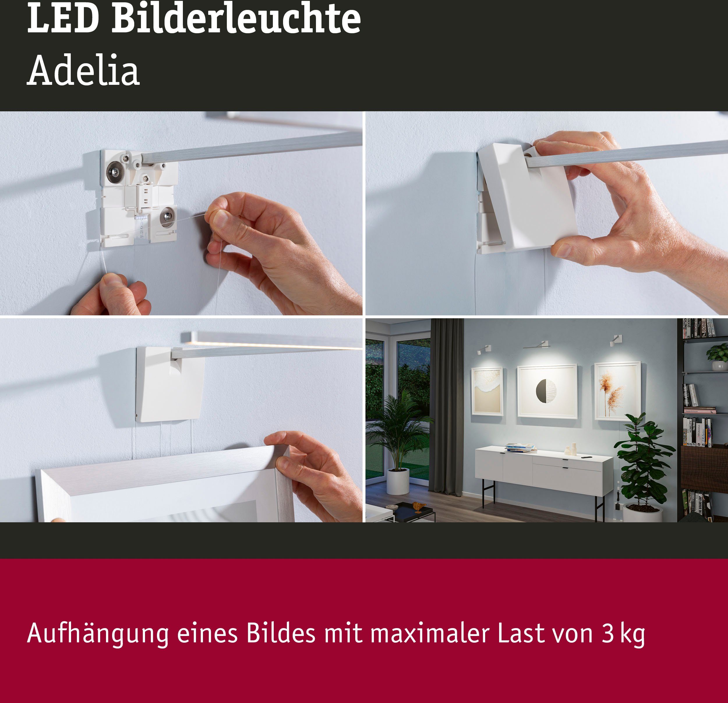 Paulmann LED Bilderleuchte dimmbar integriert, fest Warmweiß, Adelia, LED