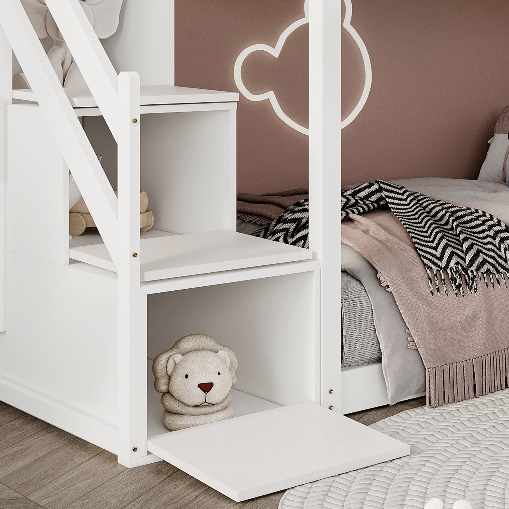 Schließfächer Fallschutzgitter Treppe, Gästebett mit Kinderbett Ulife Treppe, 3 Einzelbett mit der mit in Etagenbett