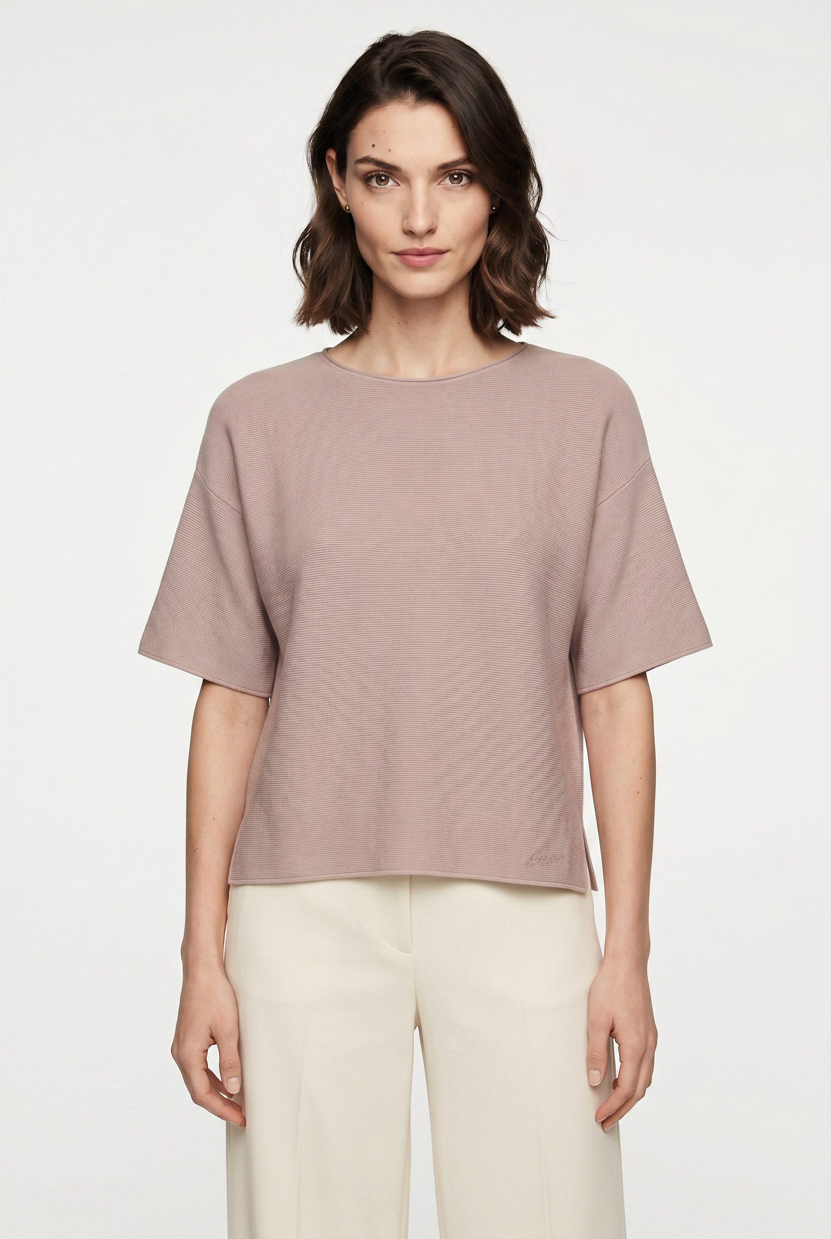 BOSS ORANGE Kurzarmpullover Fouetta Premium Damenmode Baumwoll-Woll-Mix, Relaxed Fit