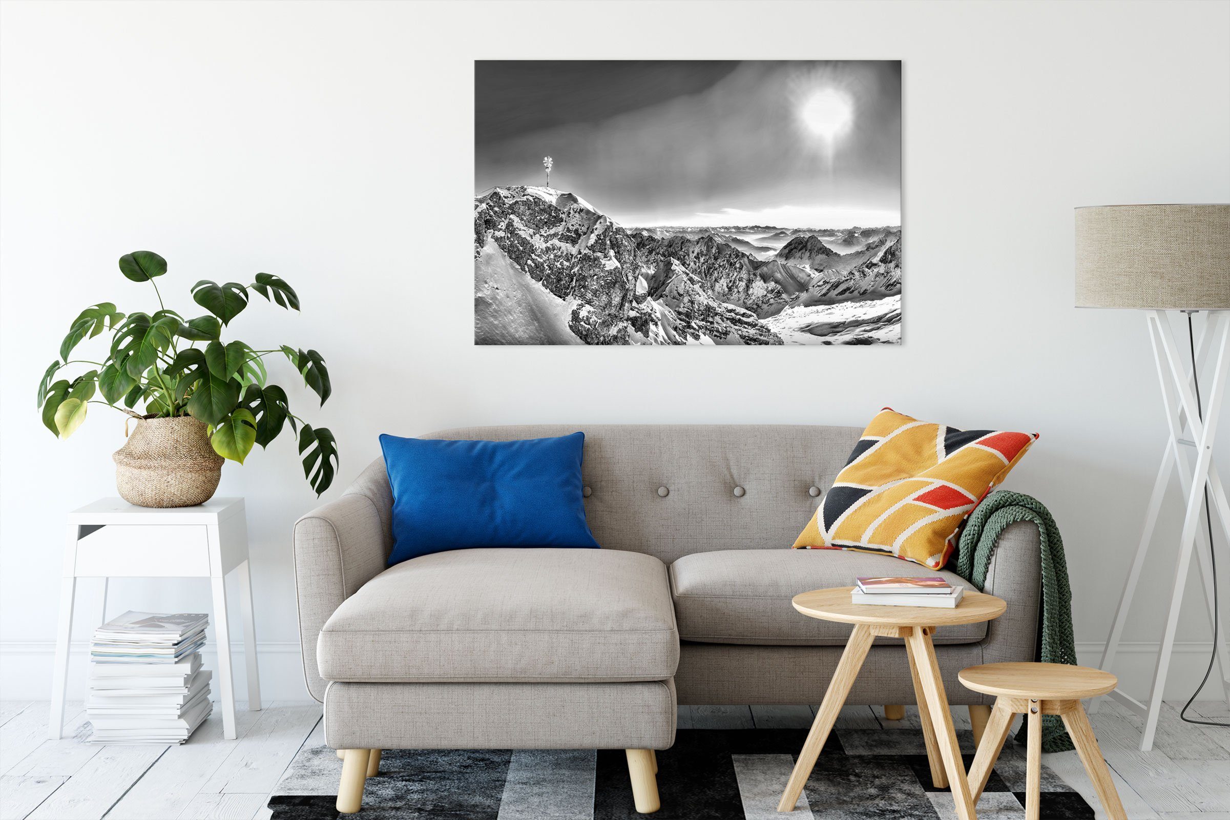 Pixxprint Leinwandbild Zugspitze im Sonnenlicht bespannt, inkl. St), im Leinwandbild (1 Zugspitze Zackenaufhänger fertig Sonnenlicht
