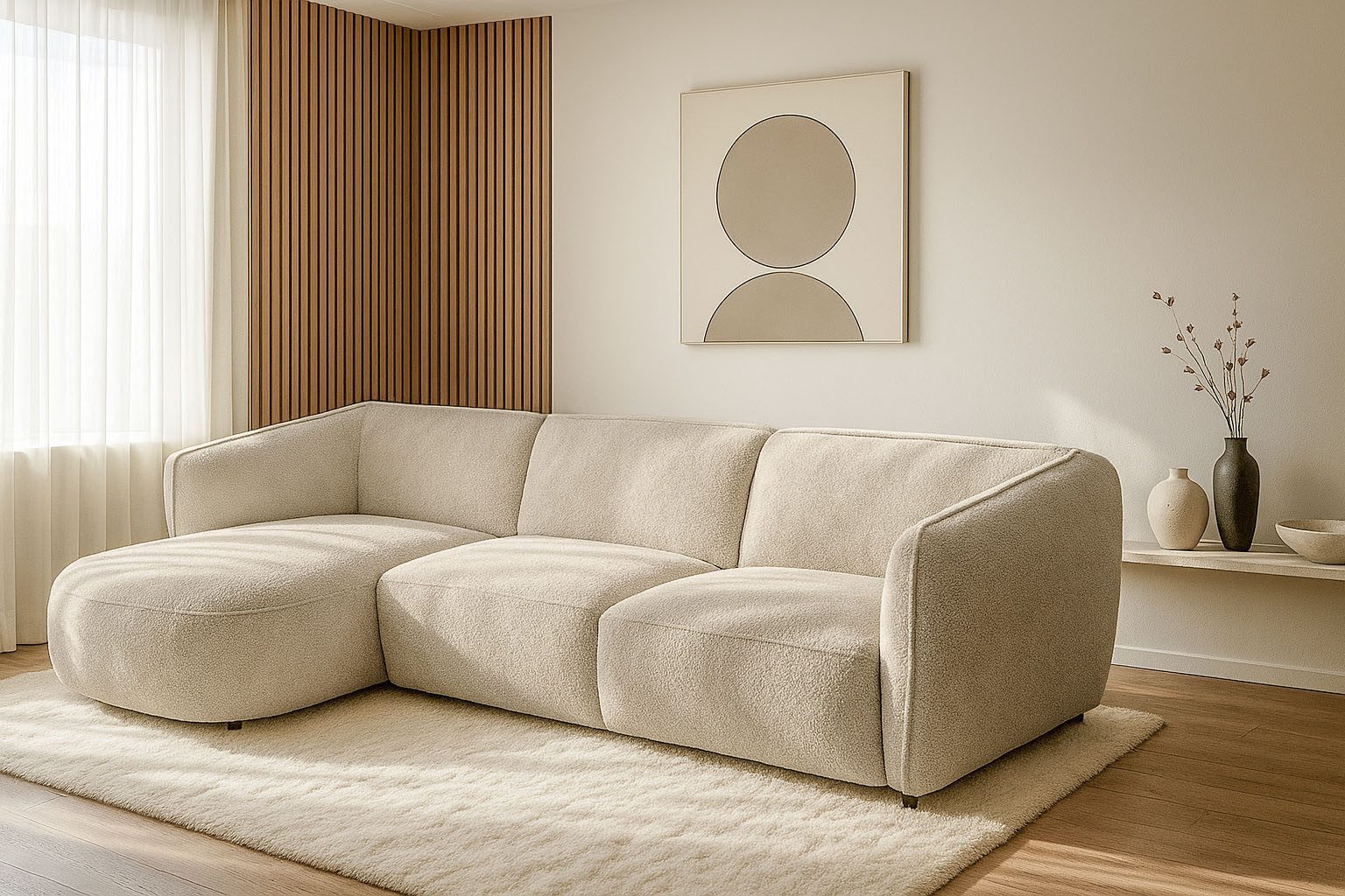 OTTO home Ecksofa OSTRUP Rundsofa, L-Form, Naturtöne, Boucle oder Chenille, Breite 280 cm, organische Form mit sanften Rundungen
