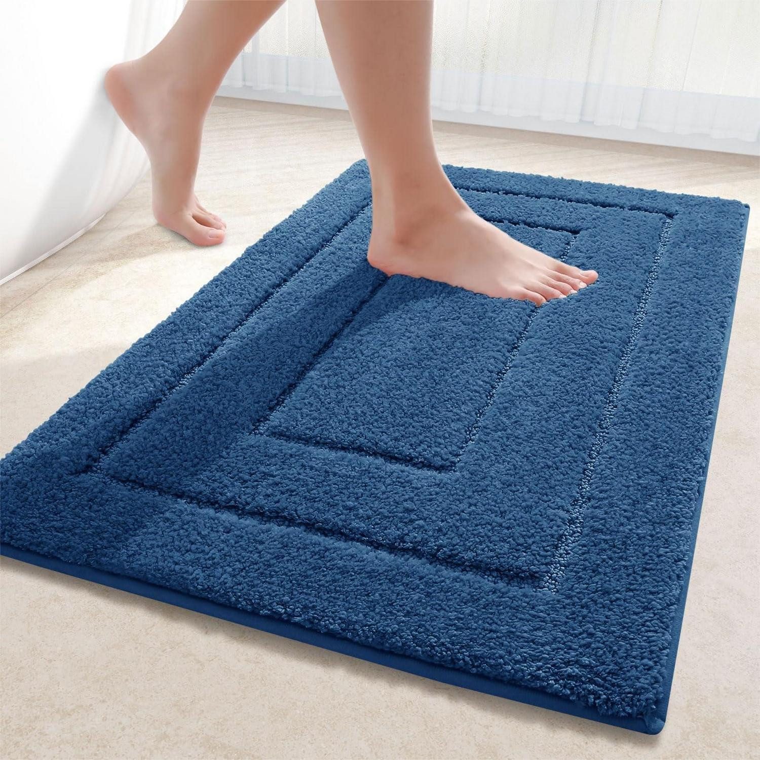 LuxusKollektion Badematte Badezimmerteppich Mikrofaser 60x120 Marine Blau