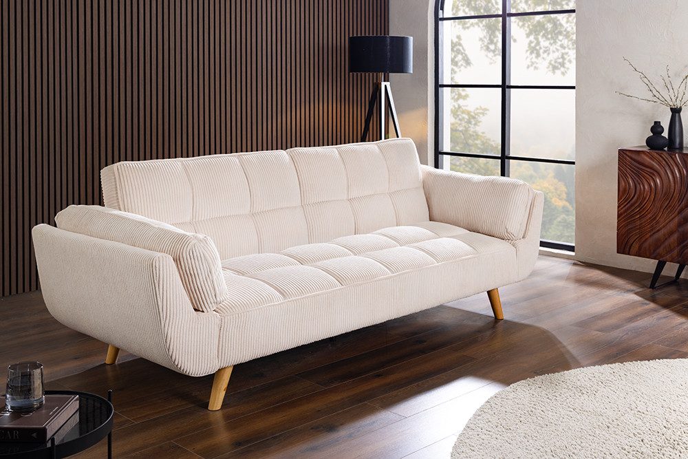 riess-ambiente Schlafsofa BOUTIQUE 215cm beige/natur - Cord, Sperrholz, Bettfunktion, 3-Sitzer, Einzelartikel 1 Teile, Nosagfederung und Holzfüße – ideal für Wohn-, Ess-, oder Gästezimmer