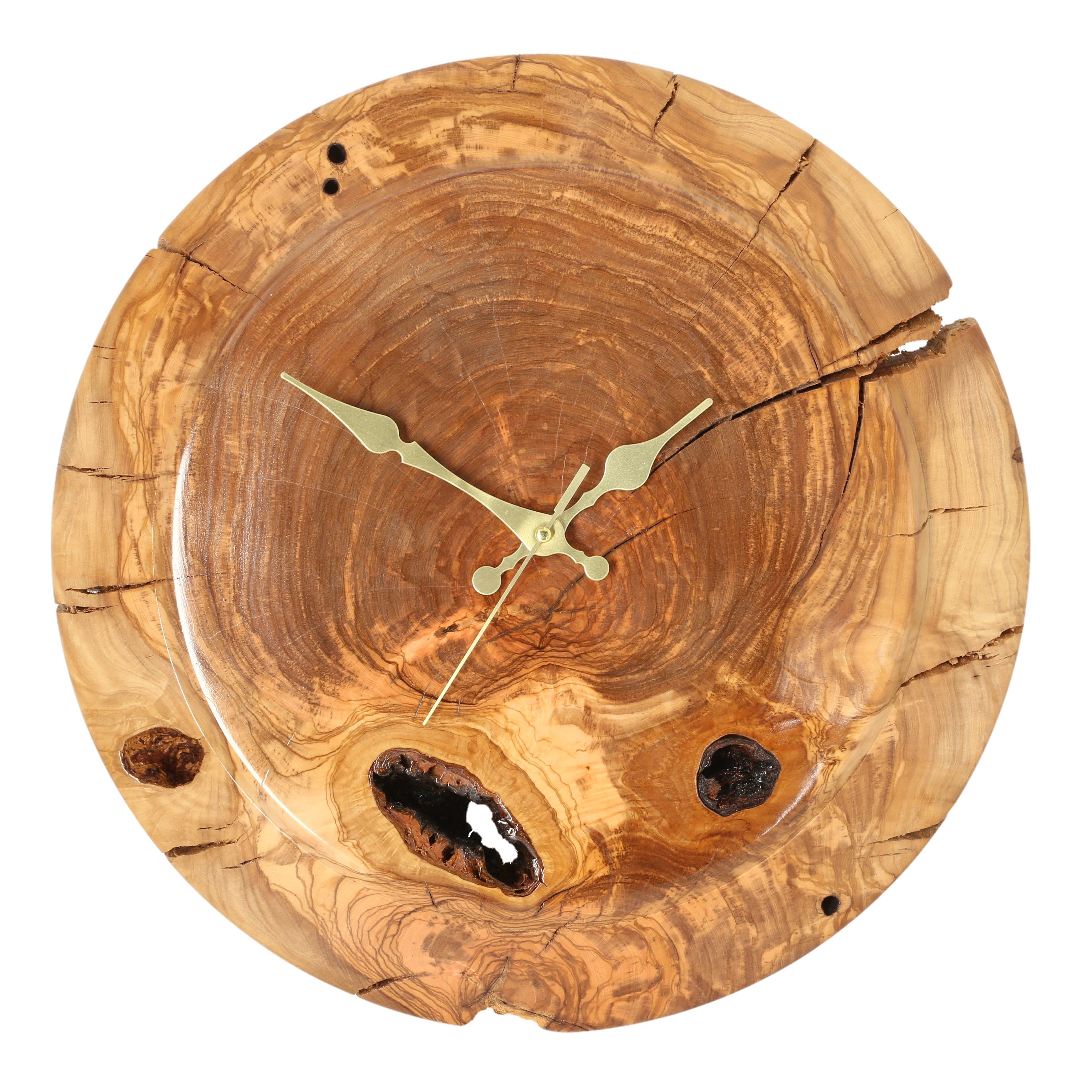 Lantelme Wanduhr Holz Zimmeruhren in einzigartiger Form (Olivenholz Uhr mit  einzigartiger Maserung, geräuschloses Uhrwerk)