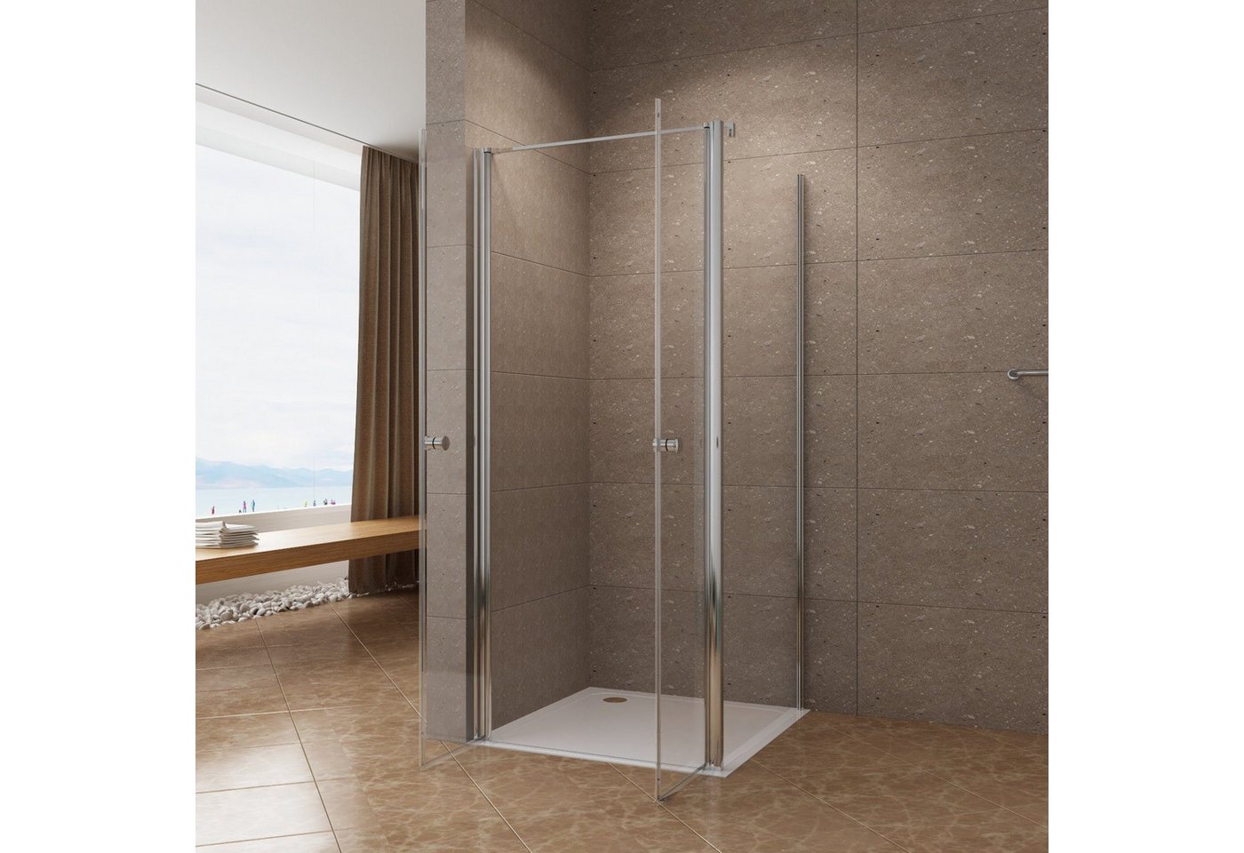 Thumbnail - AQUABATOS Eckdusche Eckdusche Duschkabine Eckeinstieg Dusche Pendeltür mit Seitenwand, BxT: 80x75 cm, 6 mm Einscheibensi...