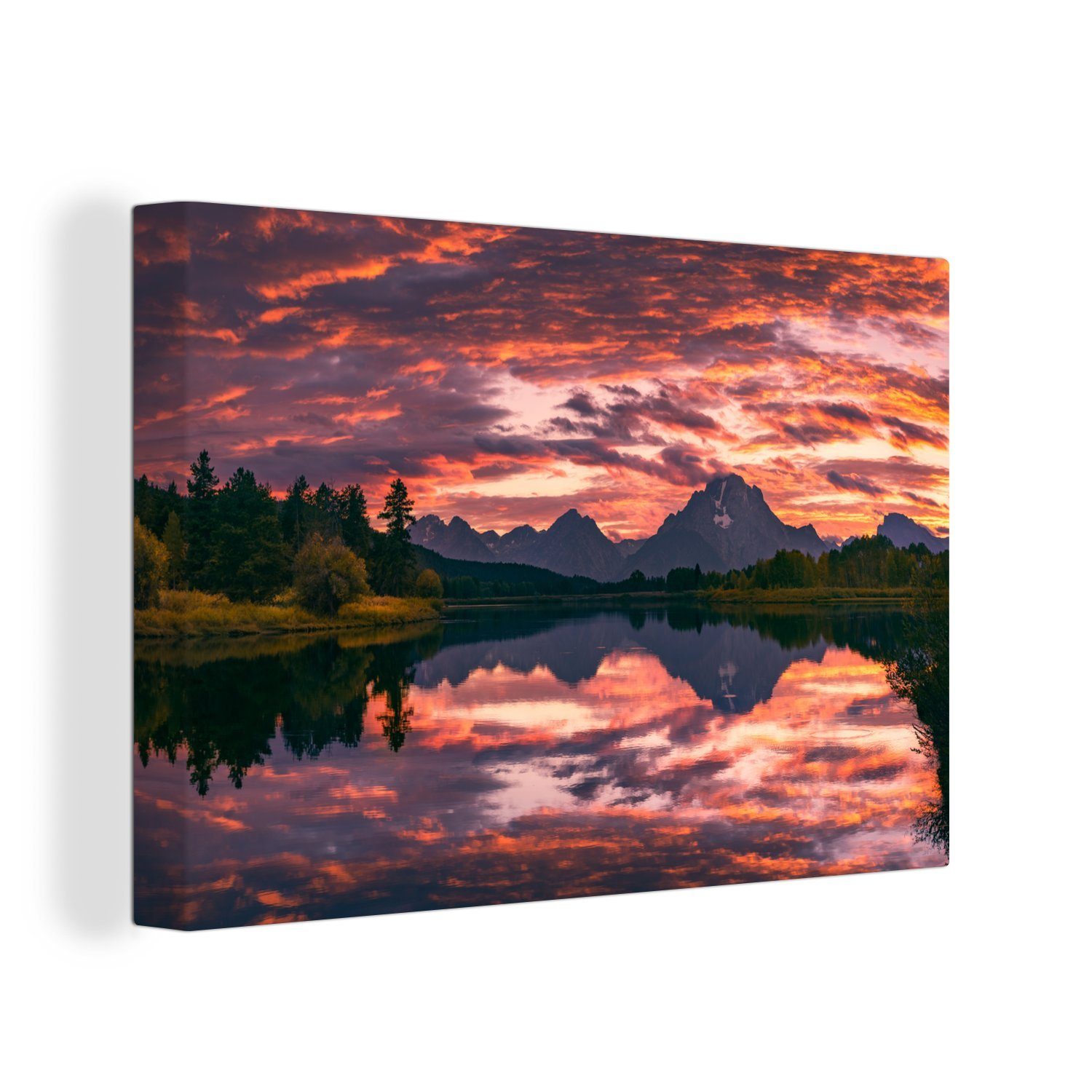 OneMillionCanvasses® Leinwandbild in USA, Teton-Gebirge über 30x20 Beeindruckender Leinwandbilder, cm (1 Wandbild rosa den Aufhängefertig, Himmel Wanddeko, St), dem
