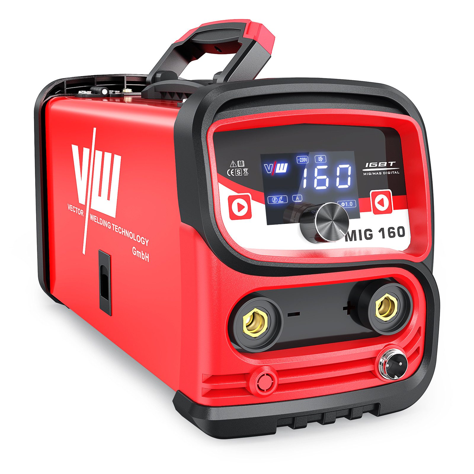 VECTOR WELDING Schutzgasschweißgerät MIG 160 Kombi-Schweißgerät – 30-160A mit 3-Knopf-Bedienung und Display